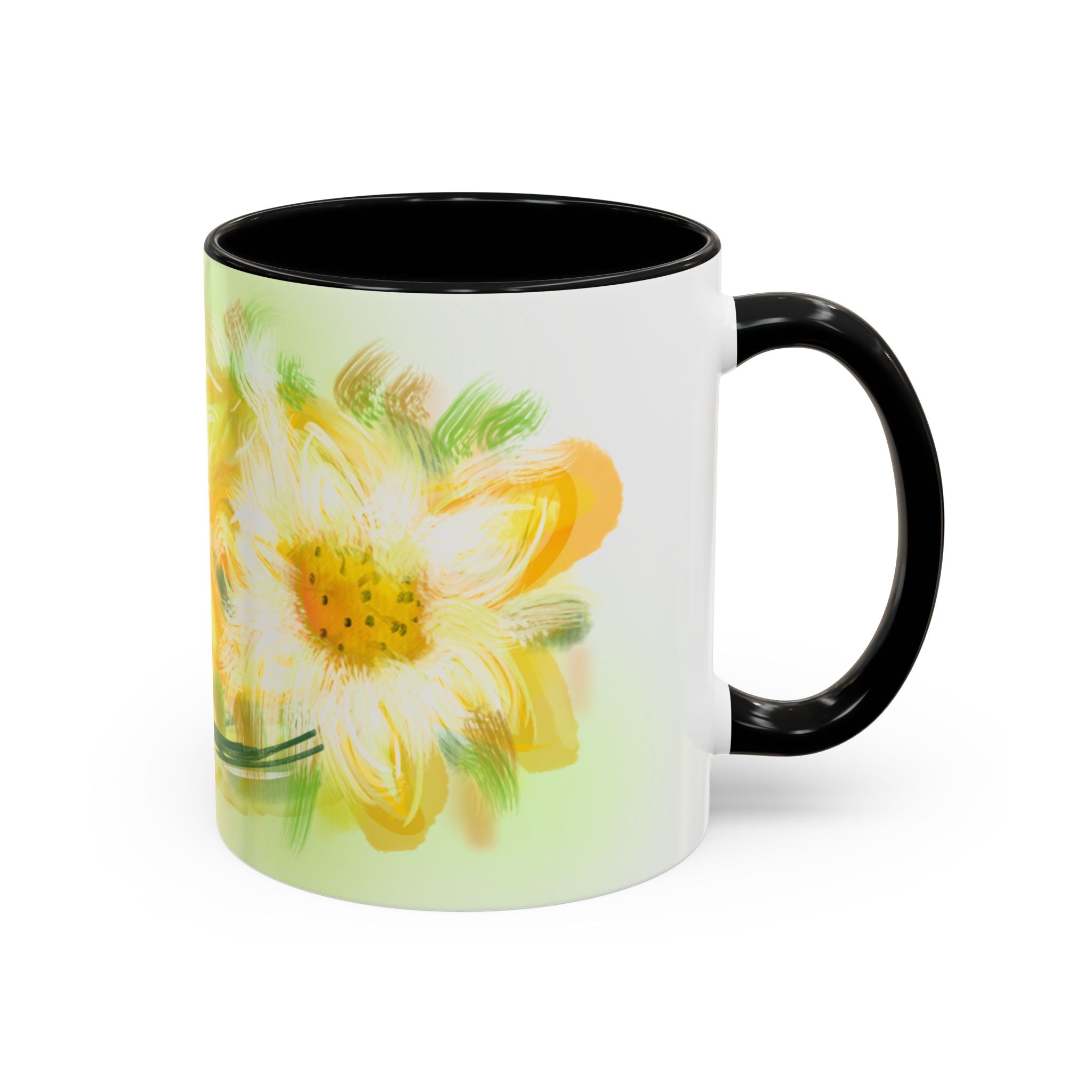 Sunlit Daisy Accent Coffee Mug — Yellow Floral 11/15oz