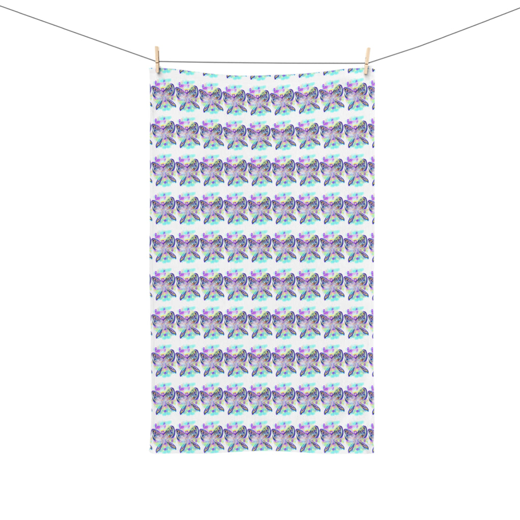 Butterfly Watercolor Hand Towel - Pastel Rainbow Kids Bath & Kitchen Accent