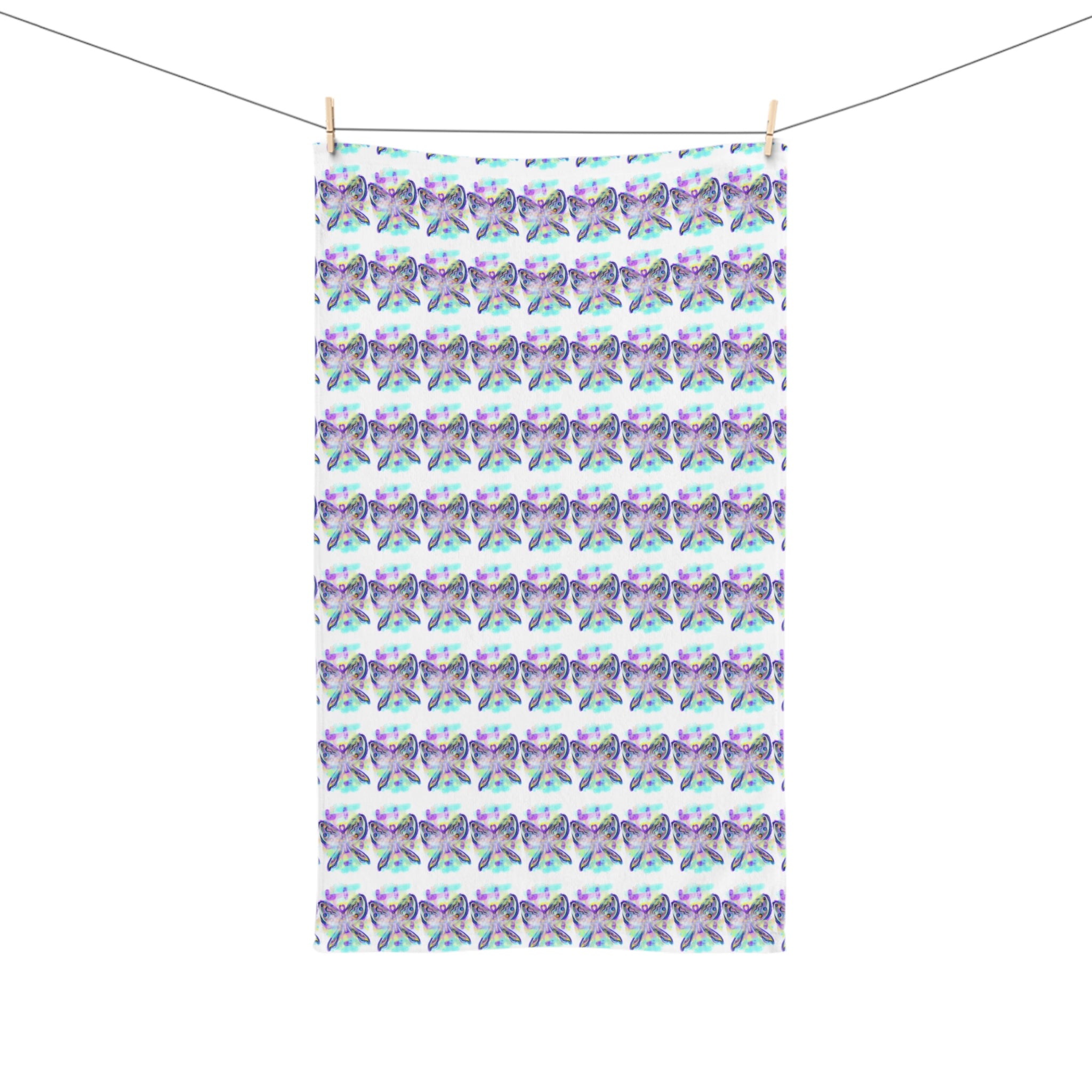 Butterfly Watercolor Hand Towel - Pastel Rainbow Kids Bath & Kitchen Accent