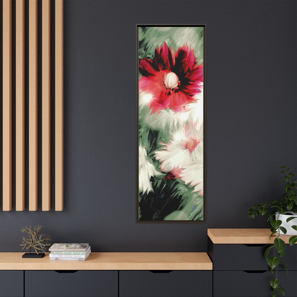 Framed Matte Canvas Print — Blurred Red & White Floral Art