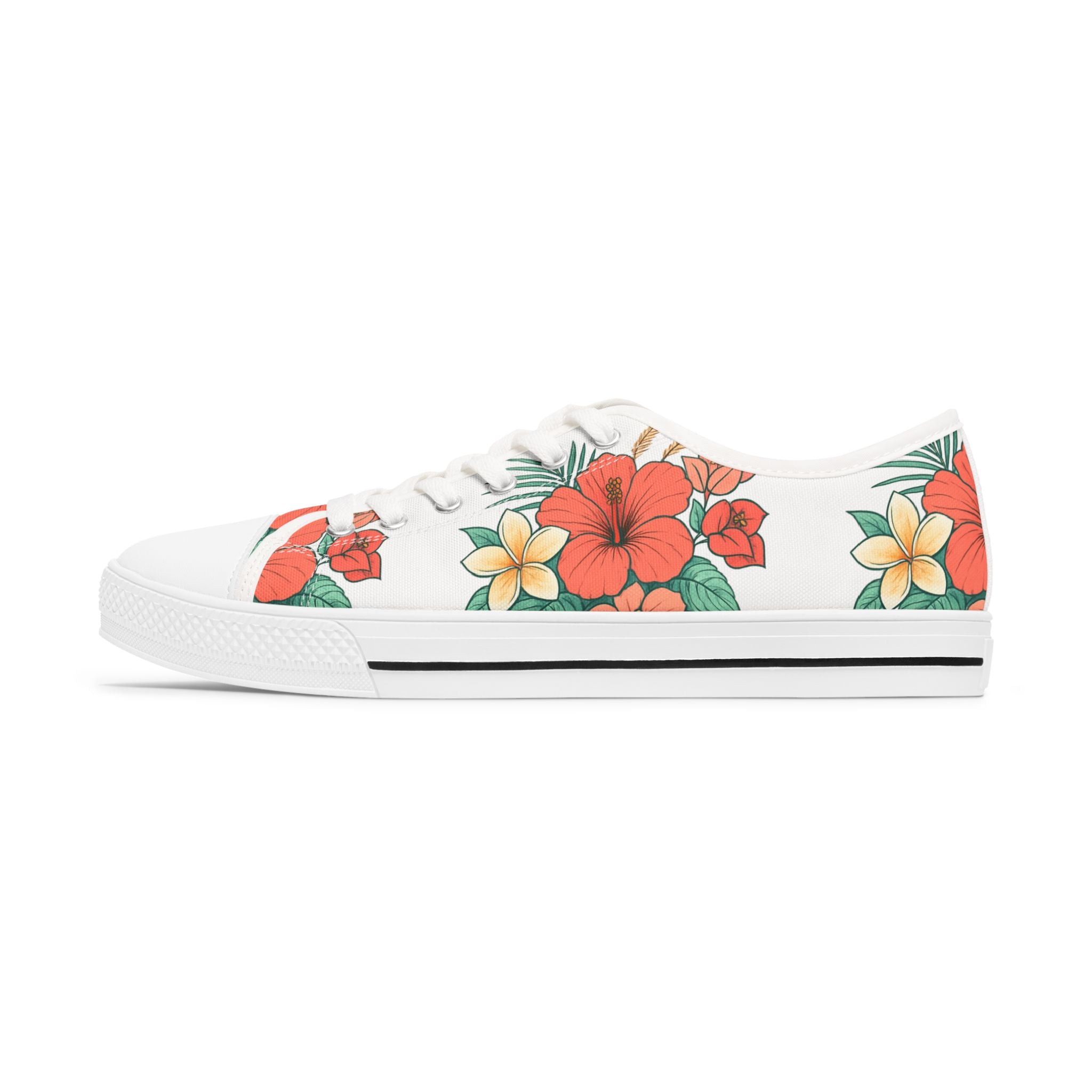Floral Hibiscus Low Top Sneakers — Womens Tropical Canvas Shoes