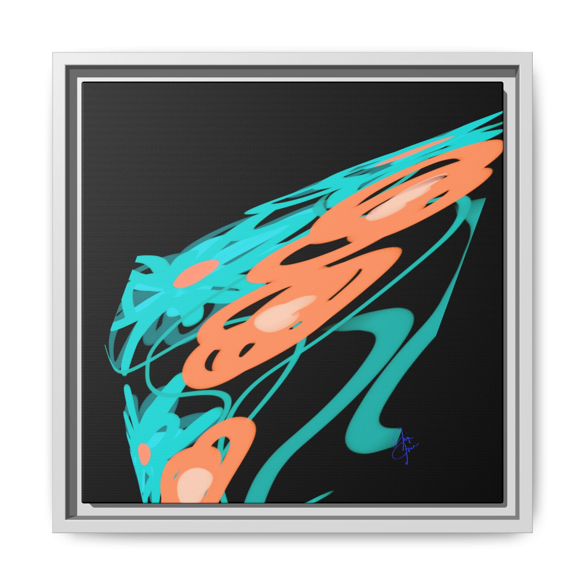 Abstract Teal & Coral Splash Framed Canvas