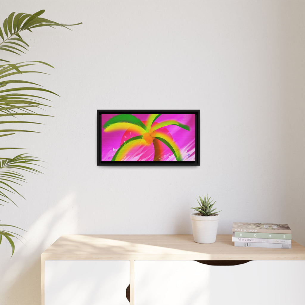 Framed Matte Canvas Print — Neon Palm Beach Art