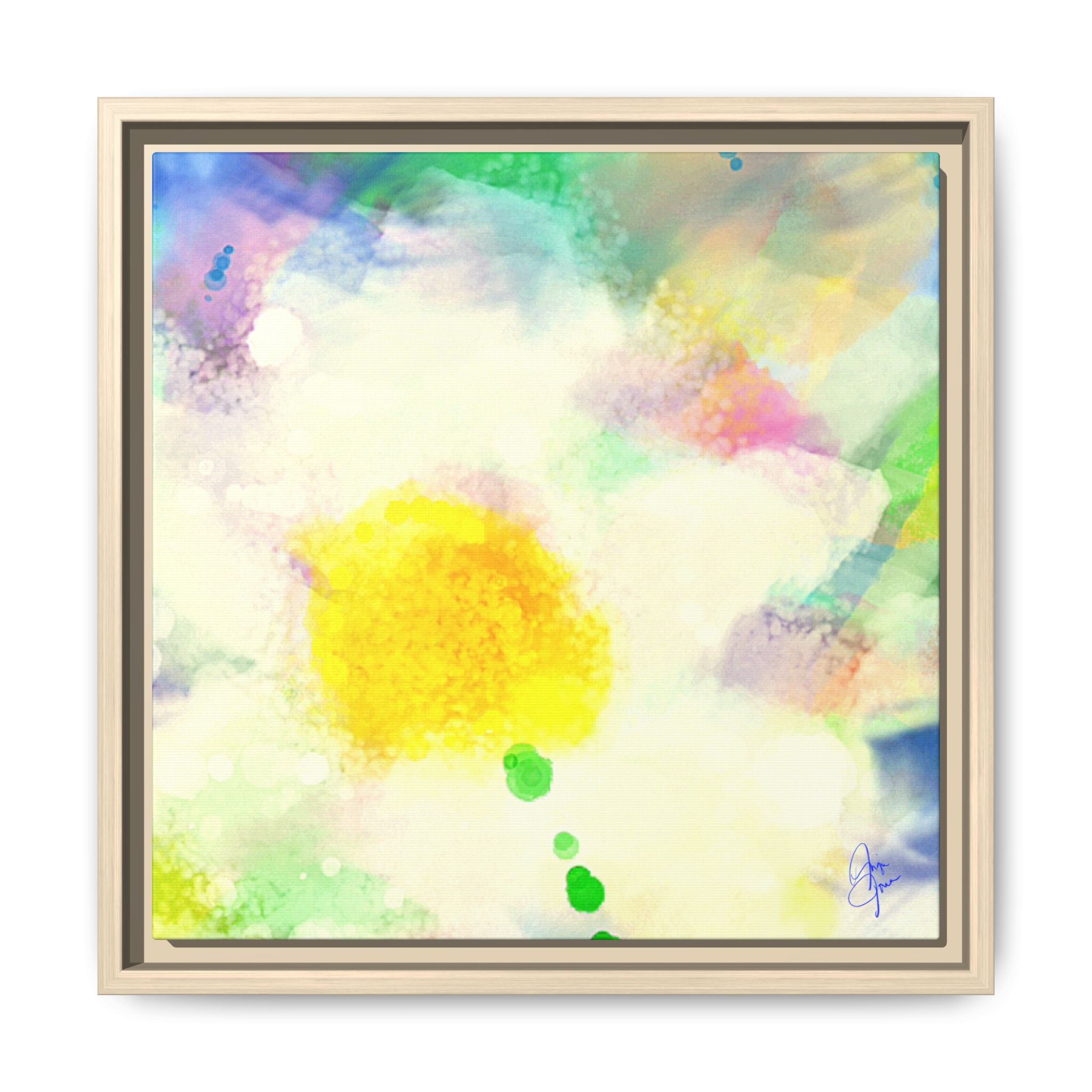 Framed Matte Canvas - Watercolor Yellow Floral Abstract Wall Art