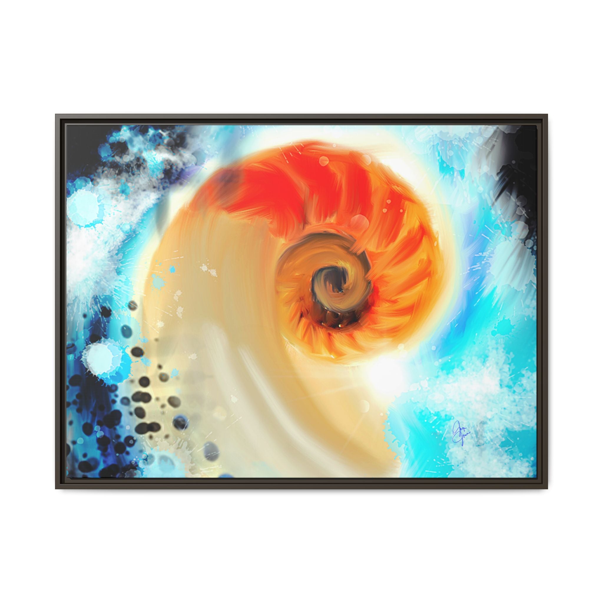 Framed Abstract Spiral Canvas Art — Vibrant Nautical Wave Print