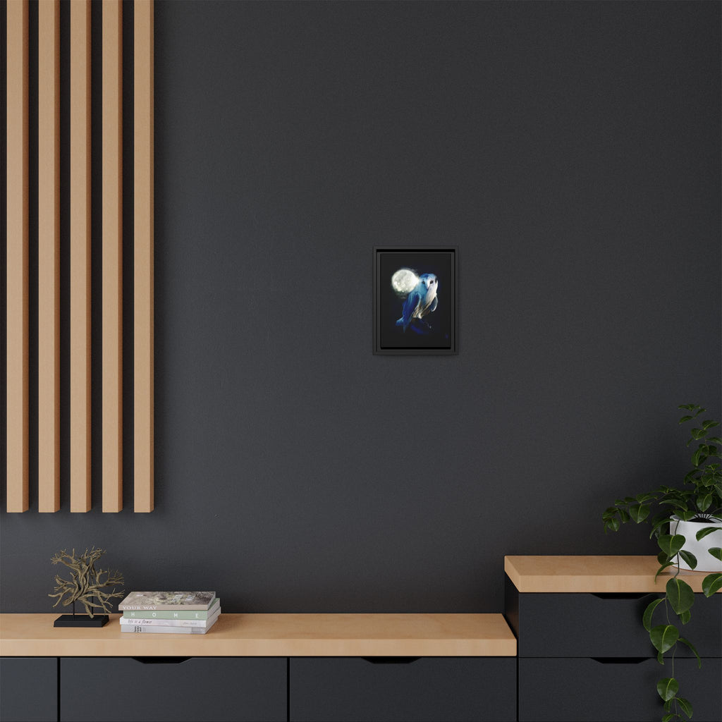 Moonlight Owl Matte Framed Canvas — Mystical Blue Owl Wall Art