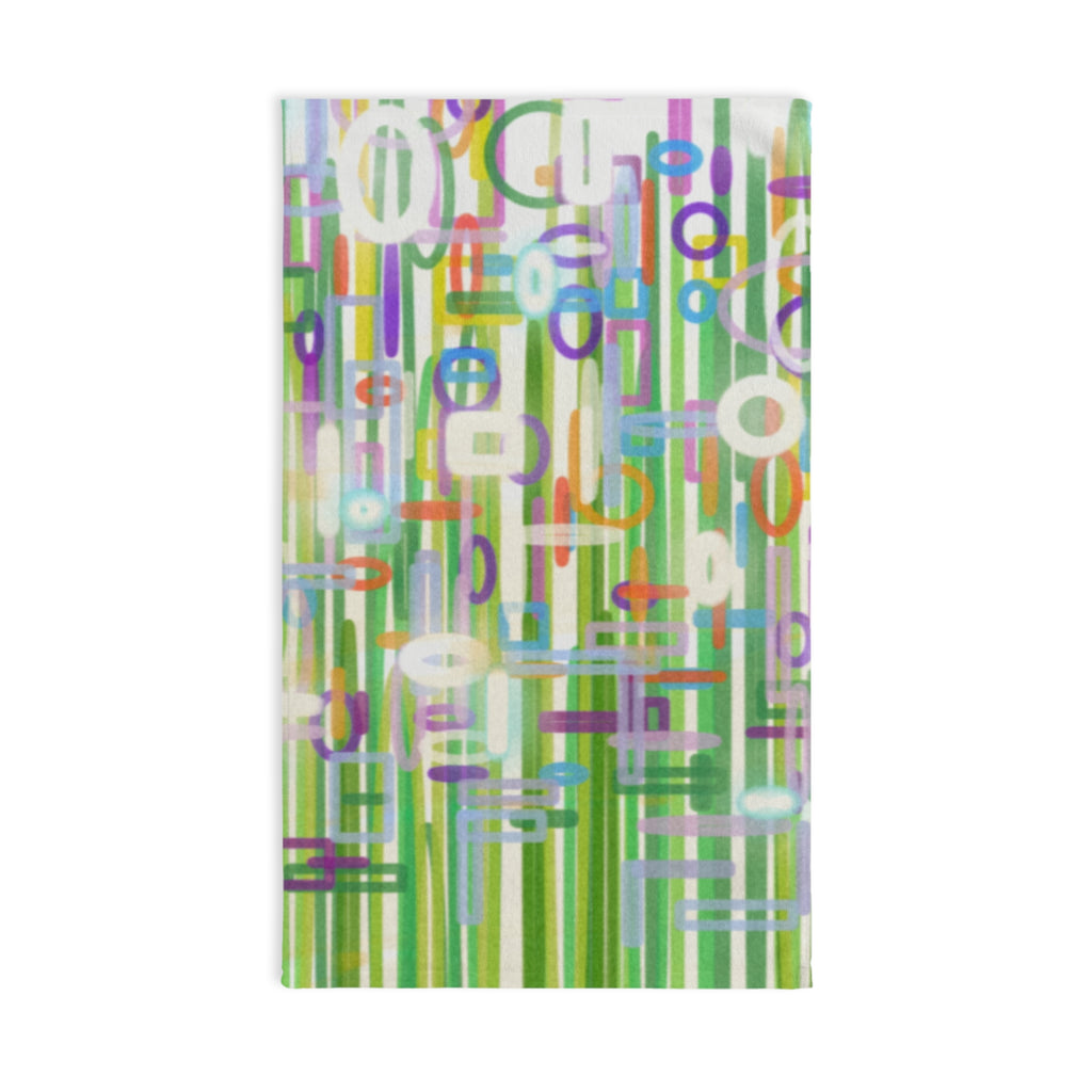 Abstract Green Stripe Hand Towel — Colorful Geometric Circles & Lines