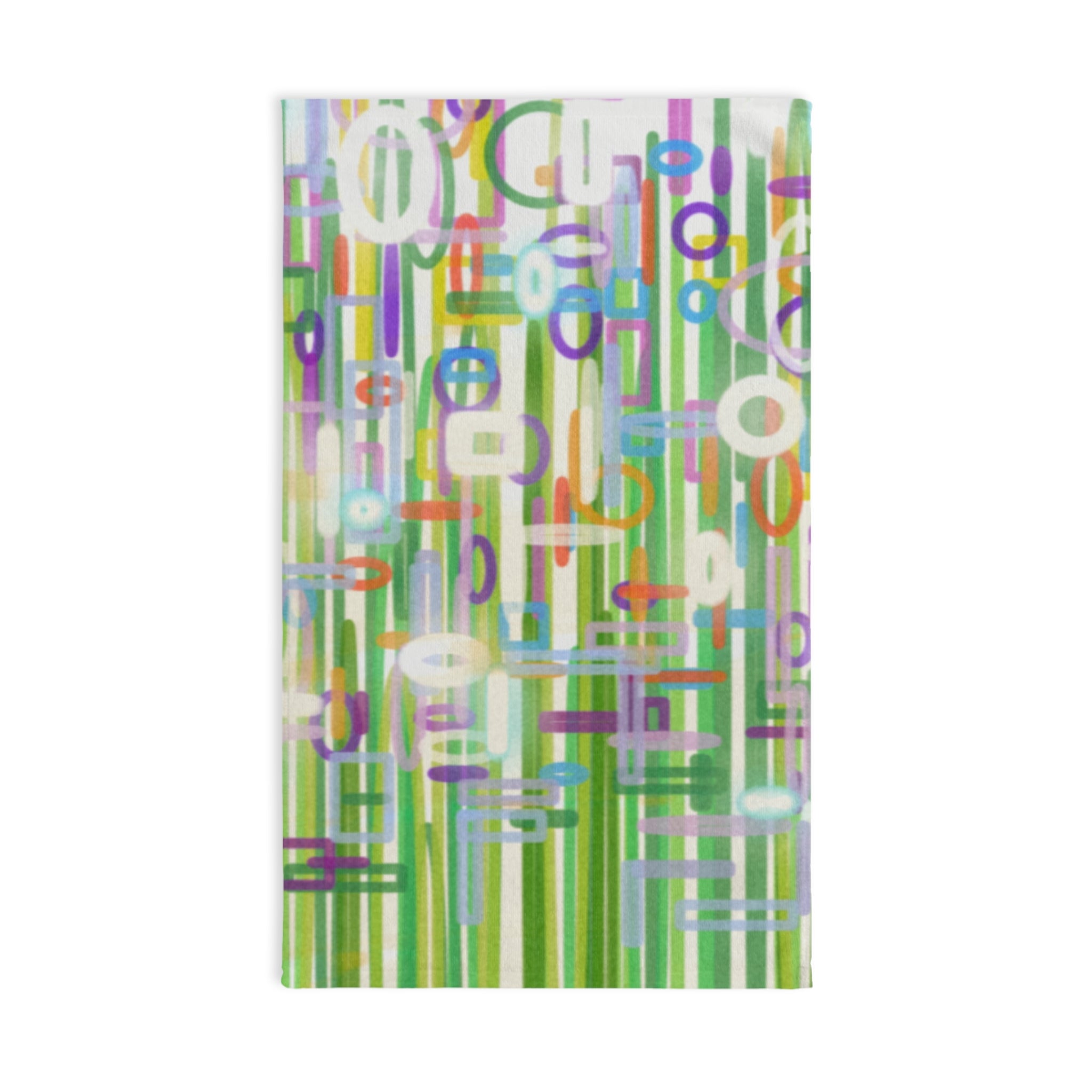 Abstract Green Stripe Hand Towel — Colorful Geometric Circles & Lines