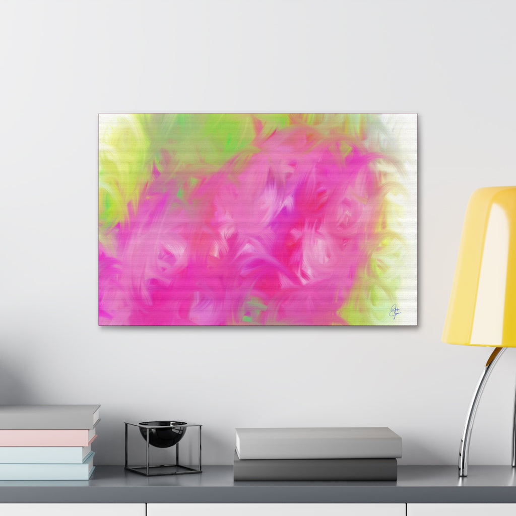 Abstract Pink & Lime Floral Canvas Print — Stretched 1.5"