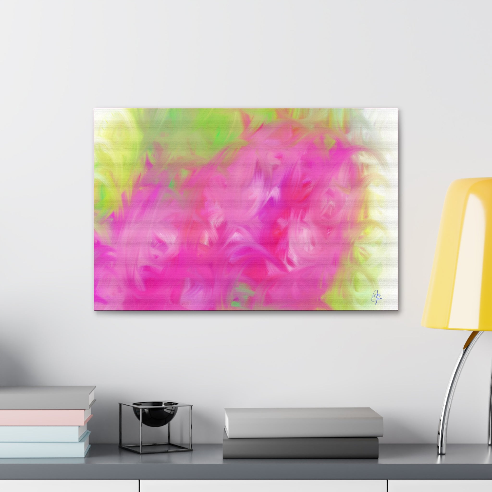 Abstract Pink & Lime Floral Canvas Print — Stretched 1.5"