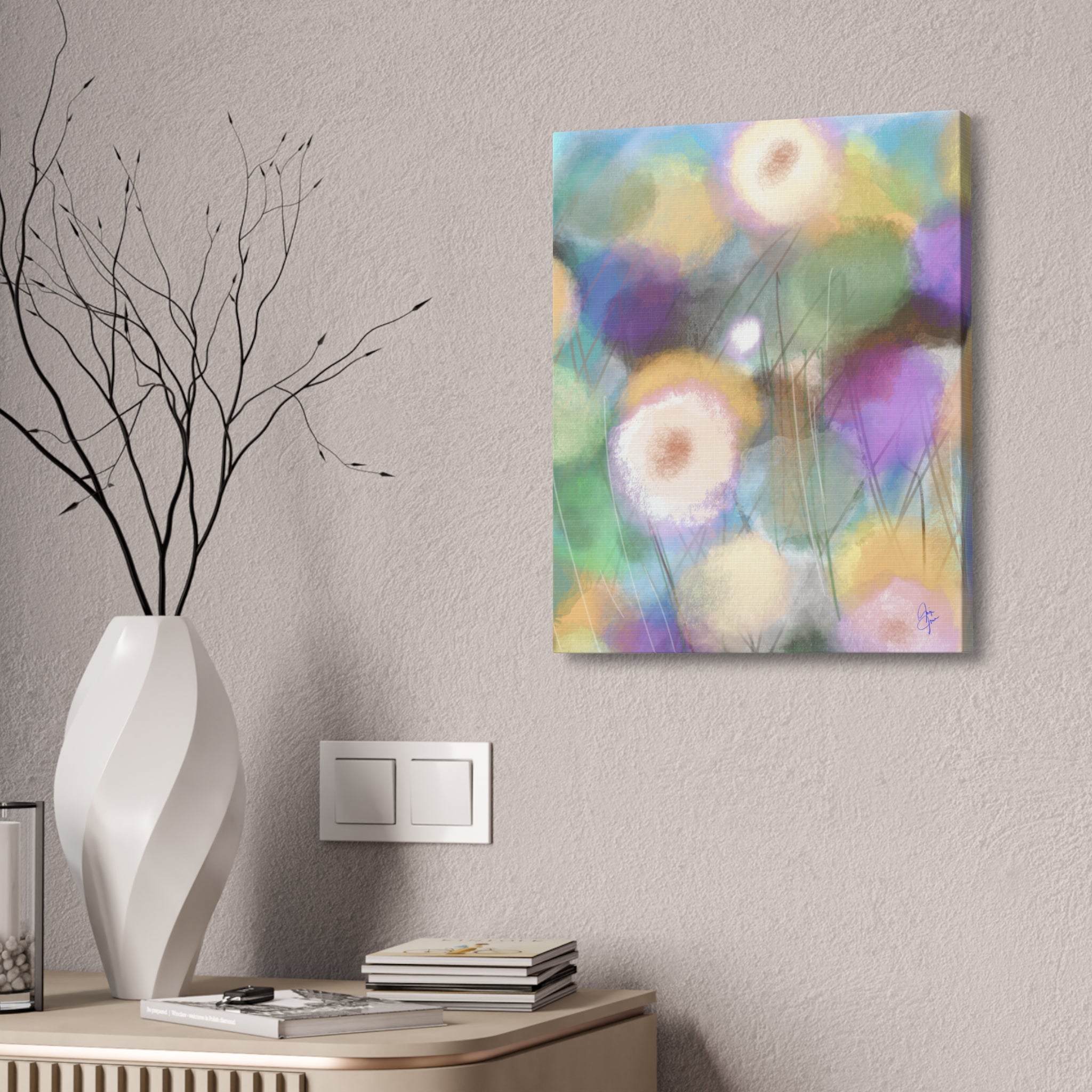 Floral Pastel Canvas Print — Dreamy Watercolor Dandelion Wall Art (1.5" Stretched)