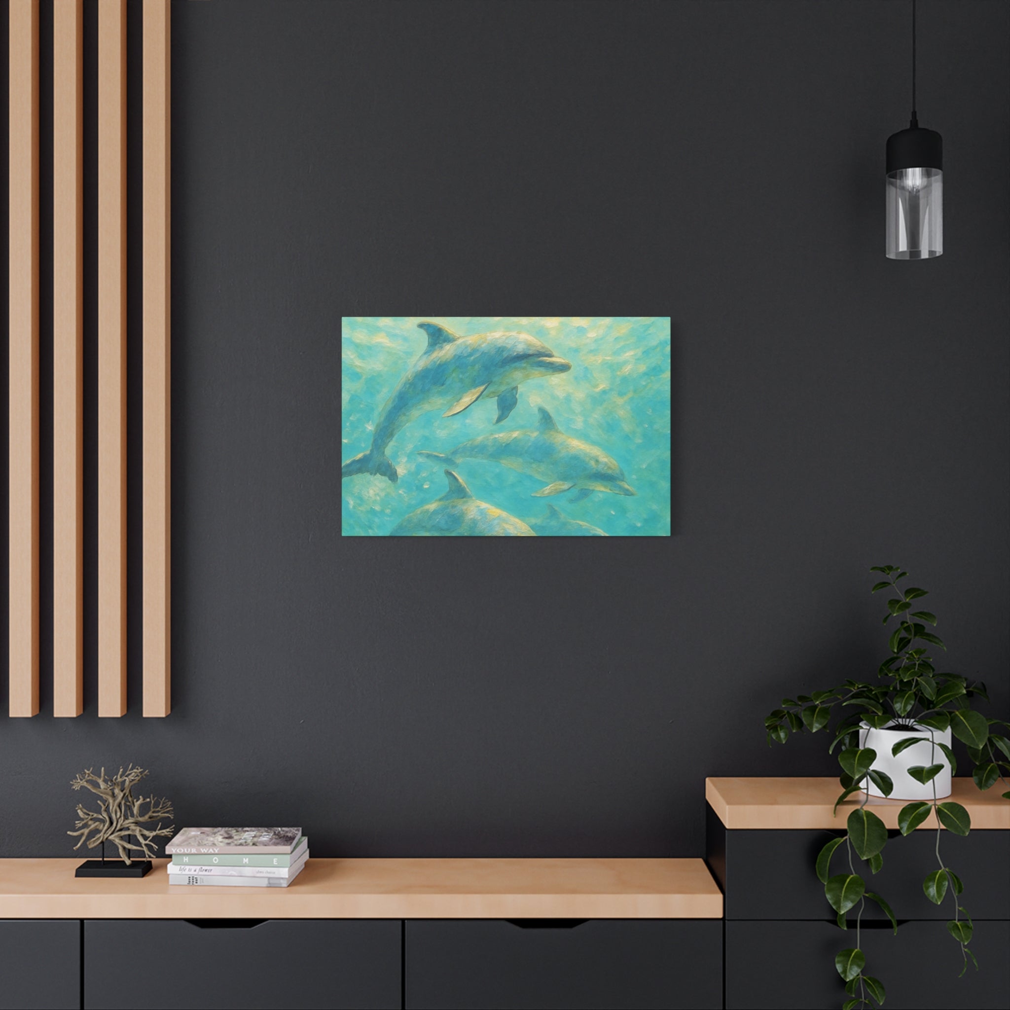 Dolphin Swim Matte Stretched Canvas – Ocean Wall Art