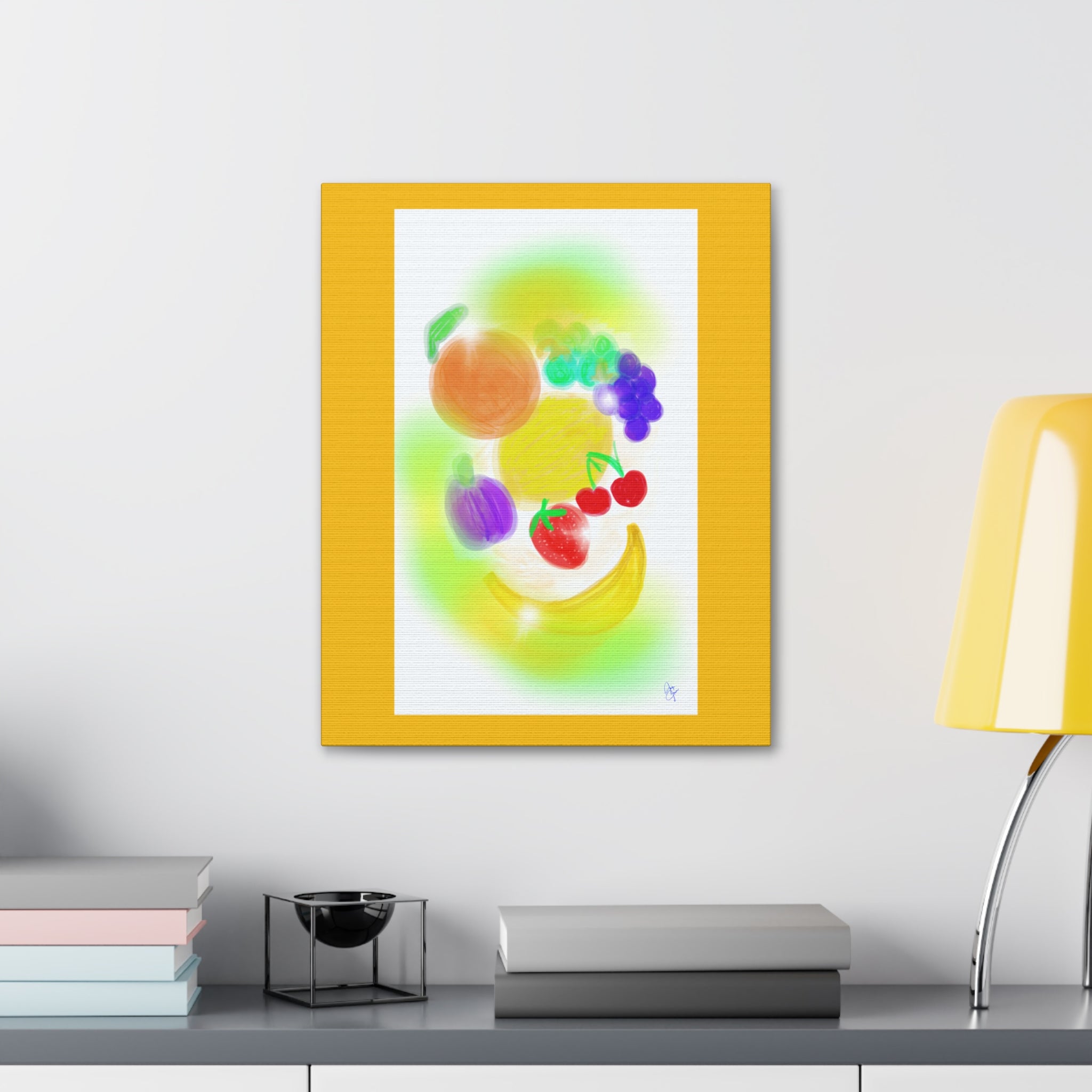 Colorful Fruit Still Life Canvas — Bright Kitchen Wall Art, Stretched 1.5"