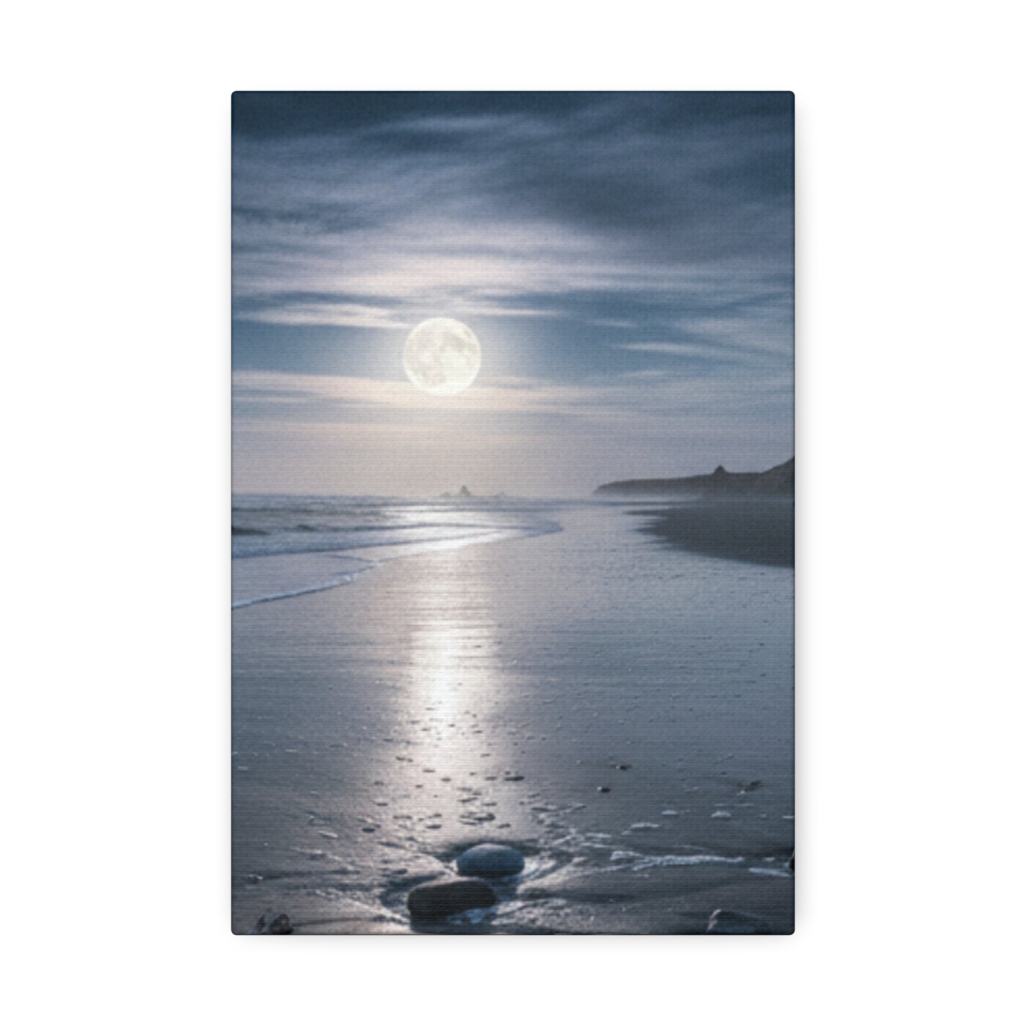 Moonlit Beach Canvas Wall Art — Tranquil Ocean Nightscape