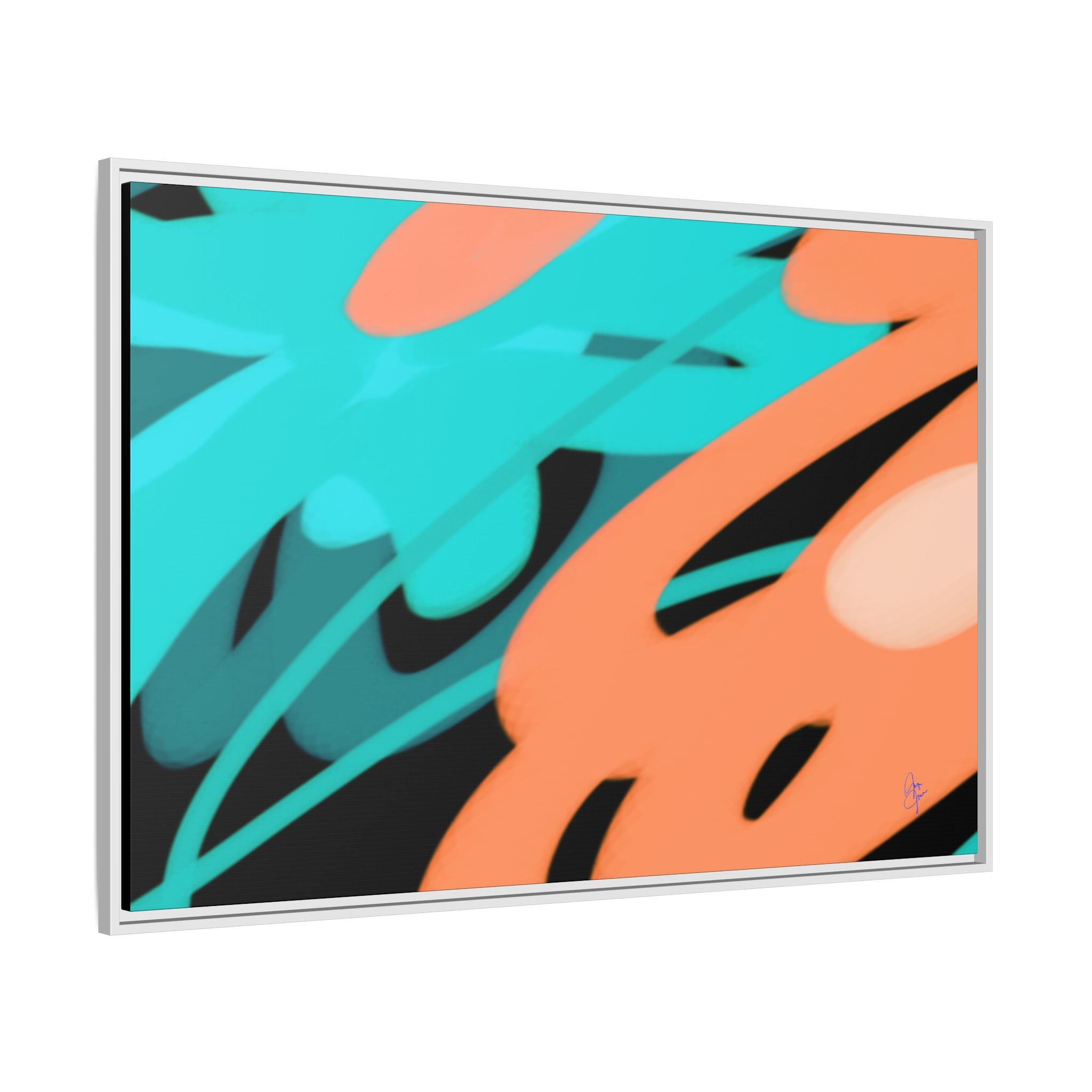 Abstract Teal & Coral Splash Framed Canvas
