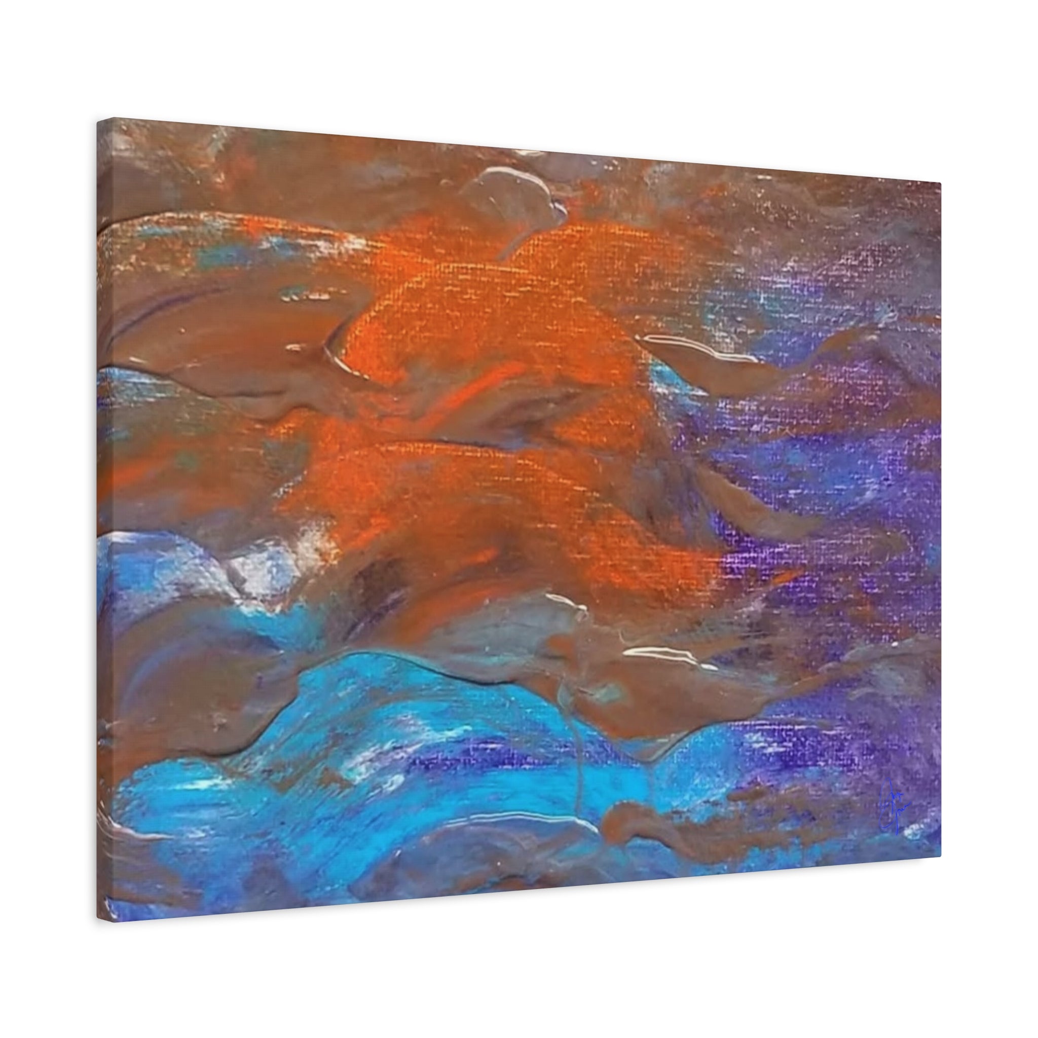 Abstract Ocean Waves Matte Canvas Art - Blue & Orange Textured Stretched Canvas