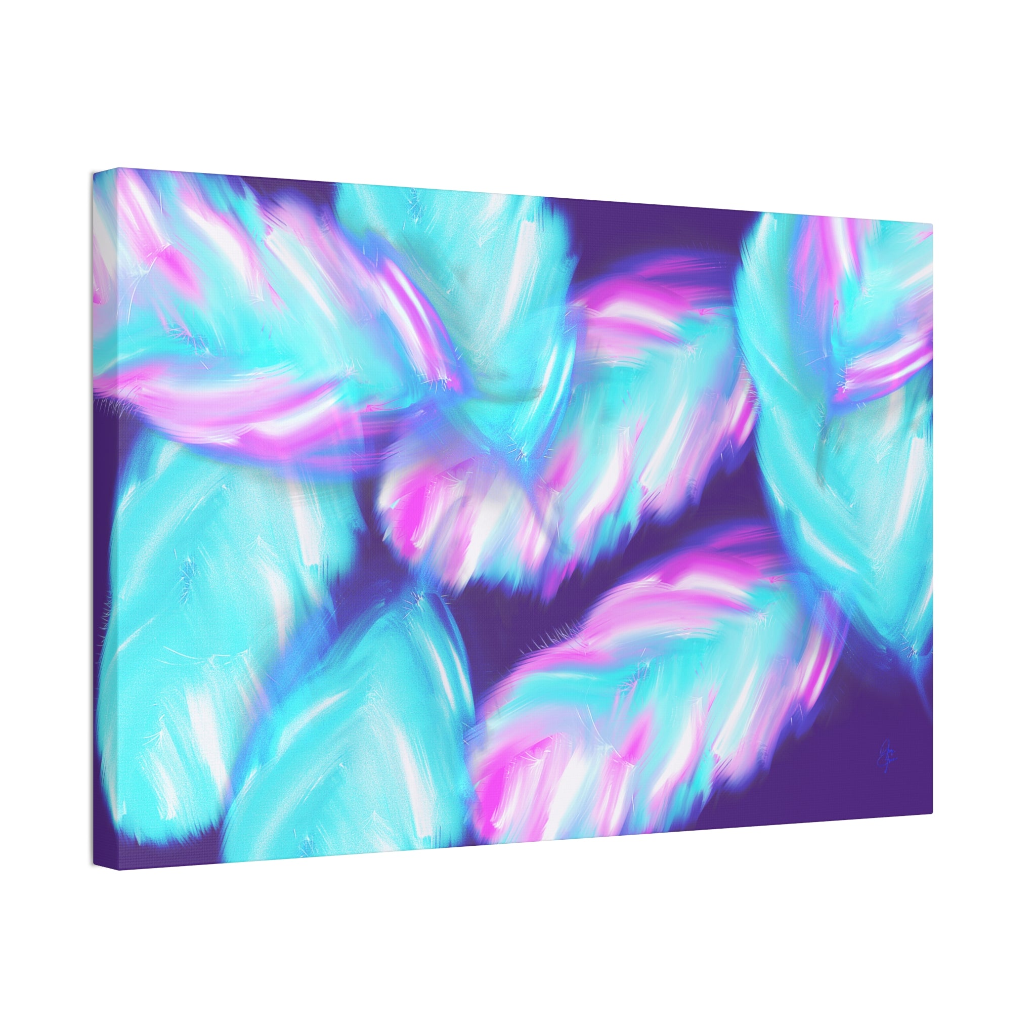 Abstract Neon Feathers Canvas Print — Turquoise & Pink Stretched Wall Art