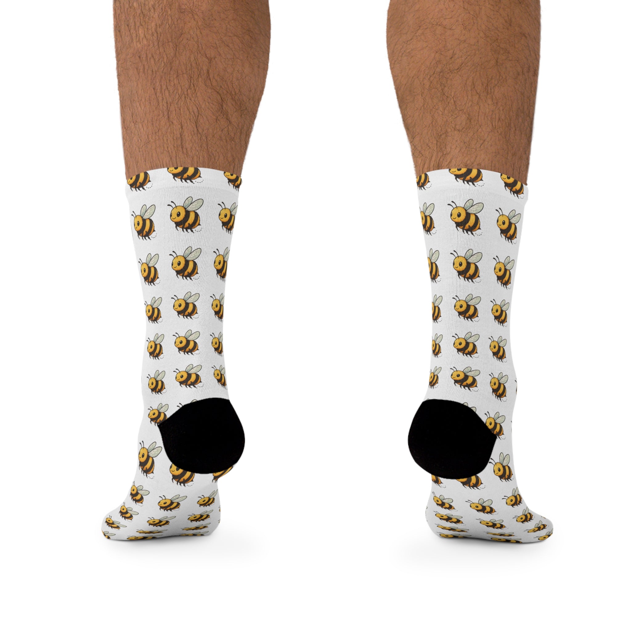 Bee Pattern Recycled Poly Socks — Eco-Friendly Cute Bumblebee Crew Socks