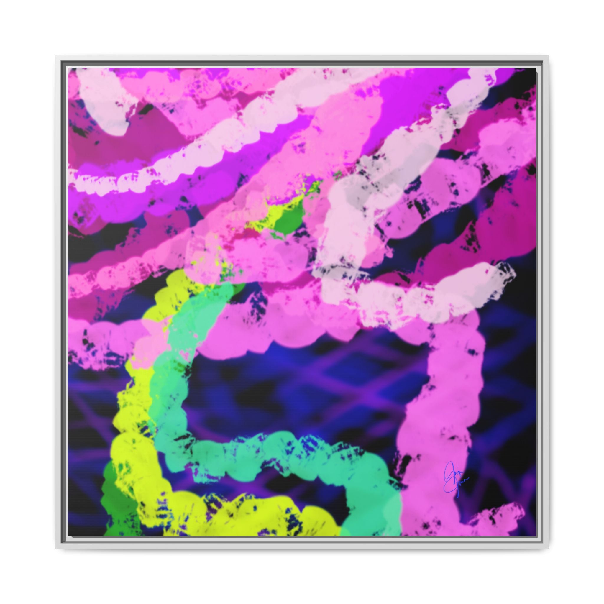 Framed Matte Canvas - Neon Rose Abstract Wall Art