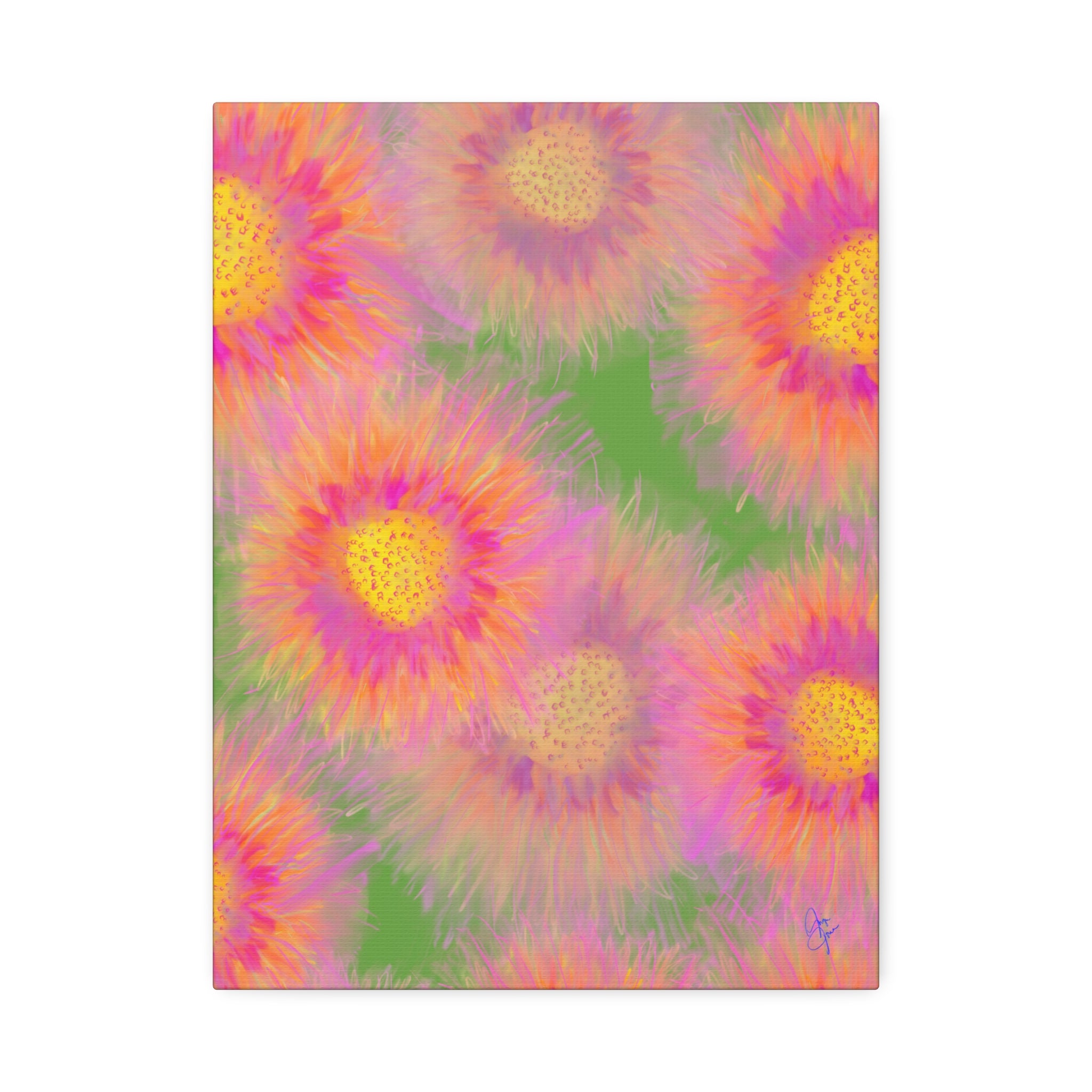 Sunburst Floral Canvas Wall Art — Pink & Yellow Abstract Sunflower Print