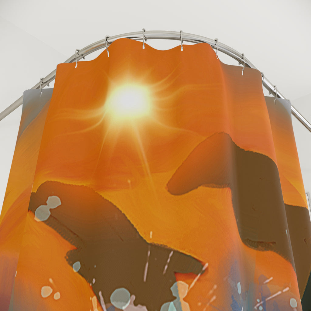 Dolphin Sunset Shower Curtain — Ocean Splash Silhouette Bath Decor