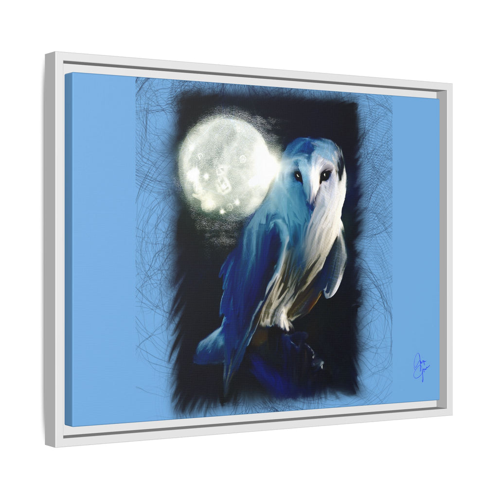 Moonlight Owl Matte Framed Canvas — Mystical Blue Owl Wall Art