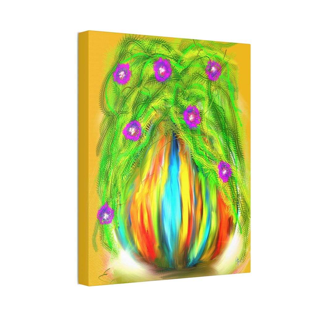 Abstract Floral Canvas Print — Colorful Blooming Vase Wall Art