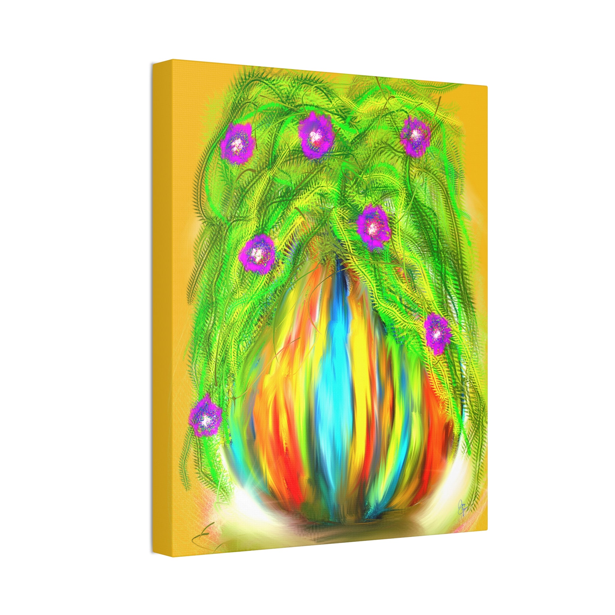 Abstract Floral Canvas Print — Colorful Blooming Vase Wall Art