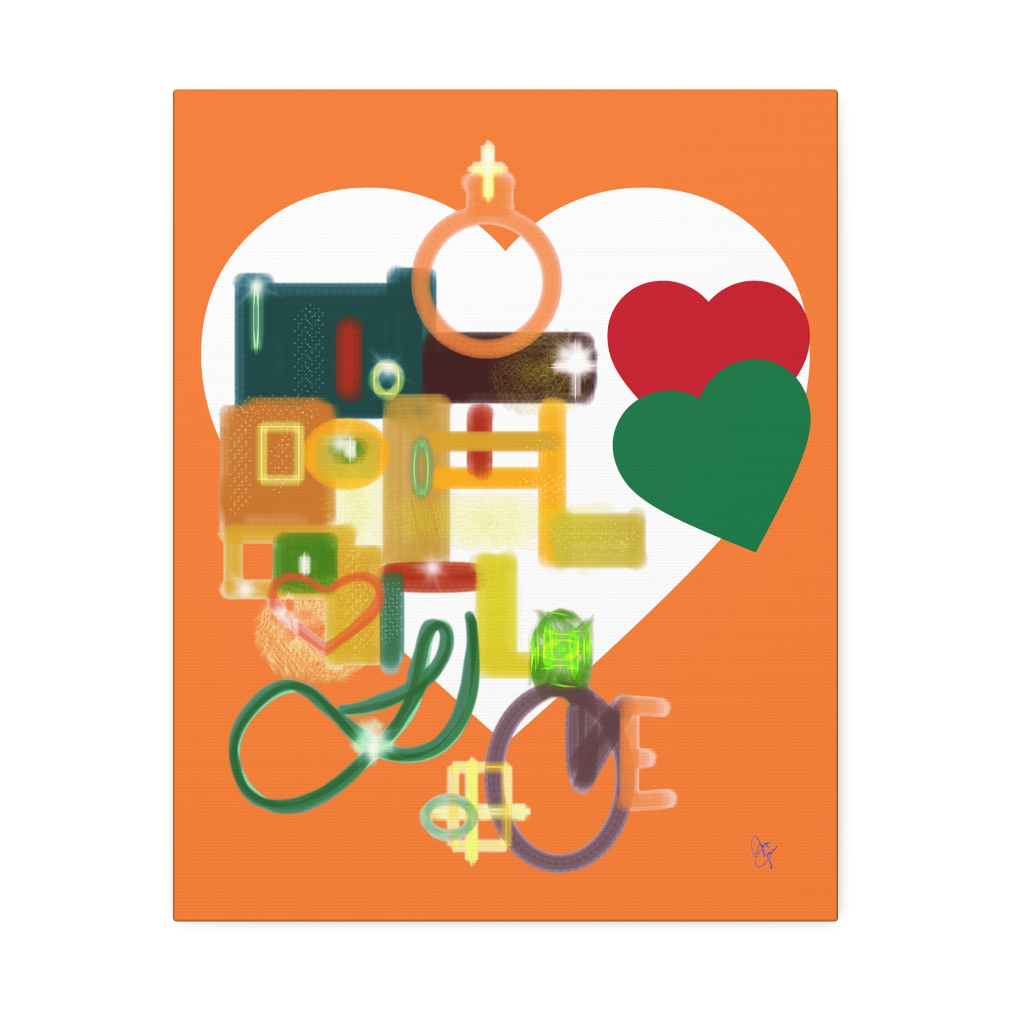 Abstract Heart Collage Canvas Art – Orange Love Wall Decor