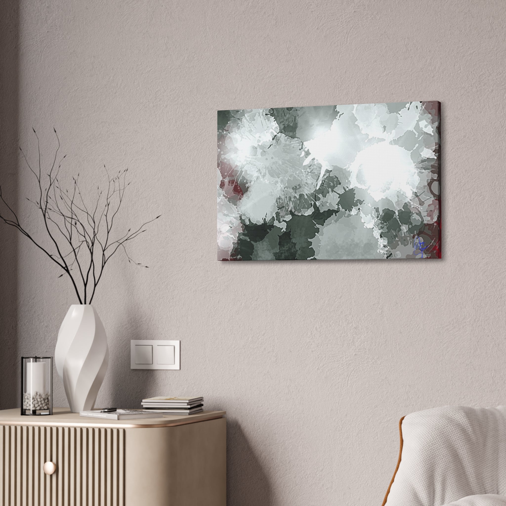 Abstract Gray Ink Splash Canvas