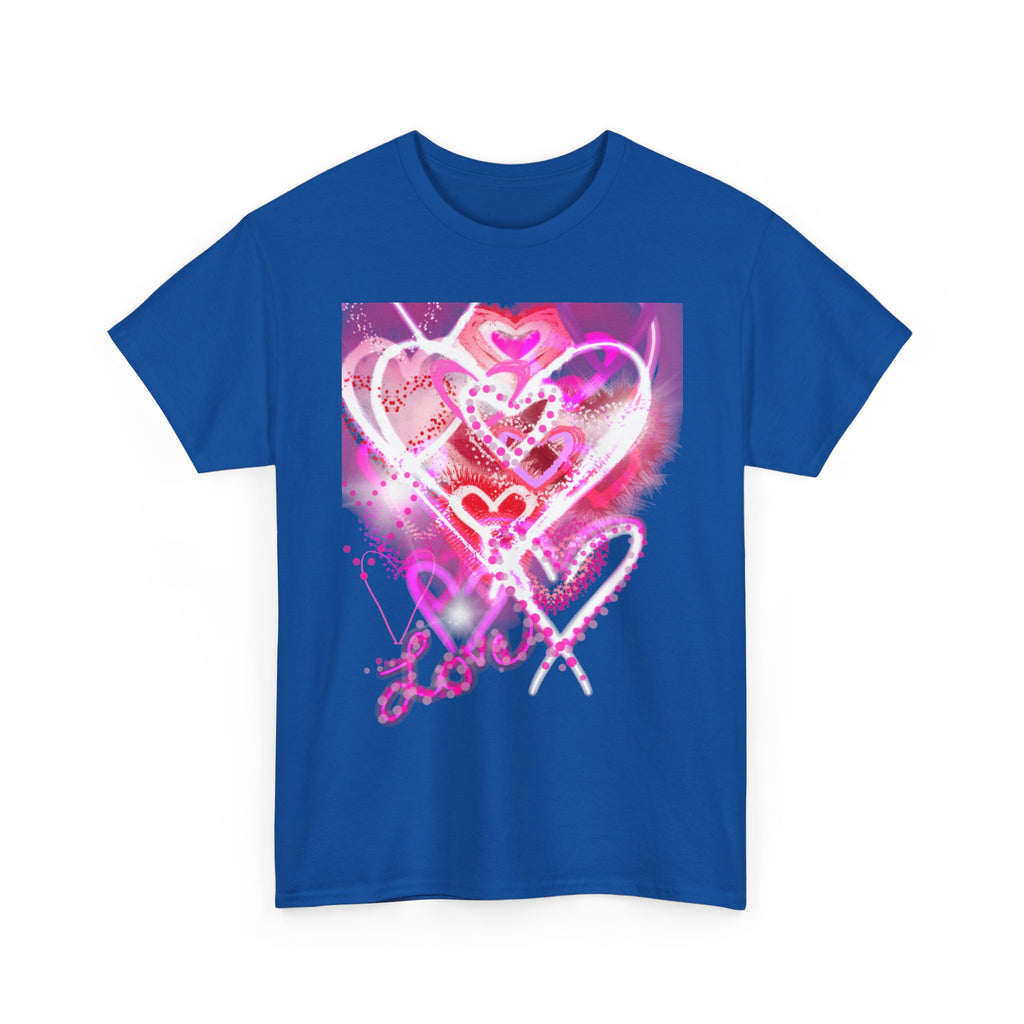 Love Hearts Tee — Pink Watercolor Heart Design Valentine’s Day T‑Shirt