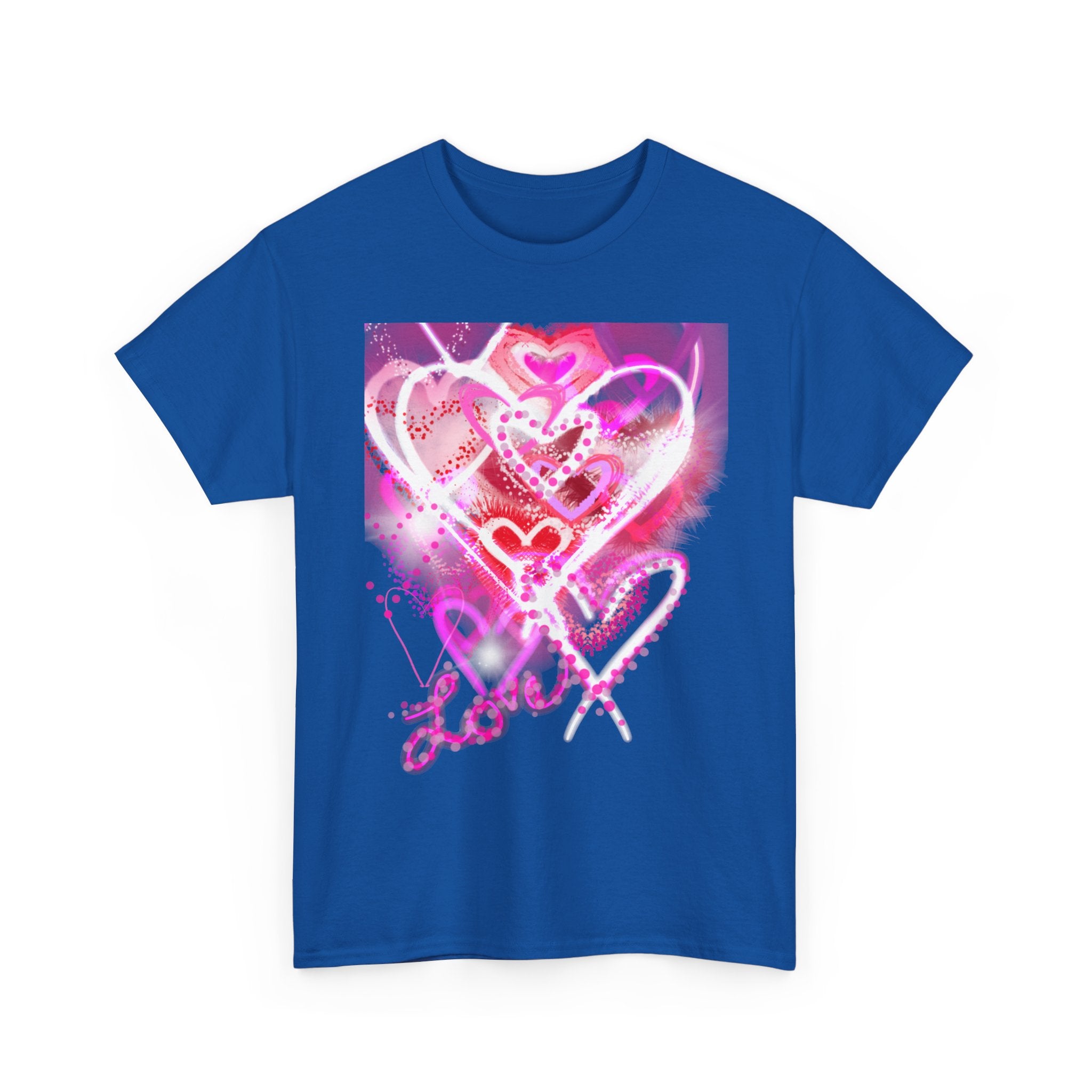 Love Hearts Tee — Pink Watercolor Heart Design Valentine’s Day T‑Shirt