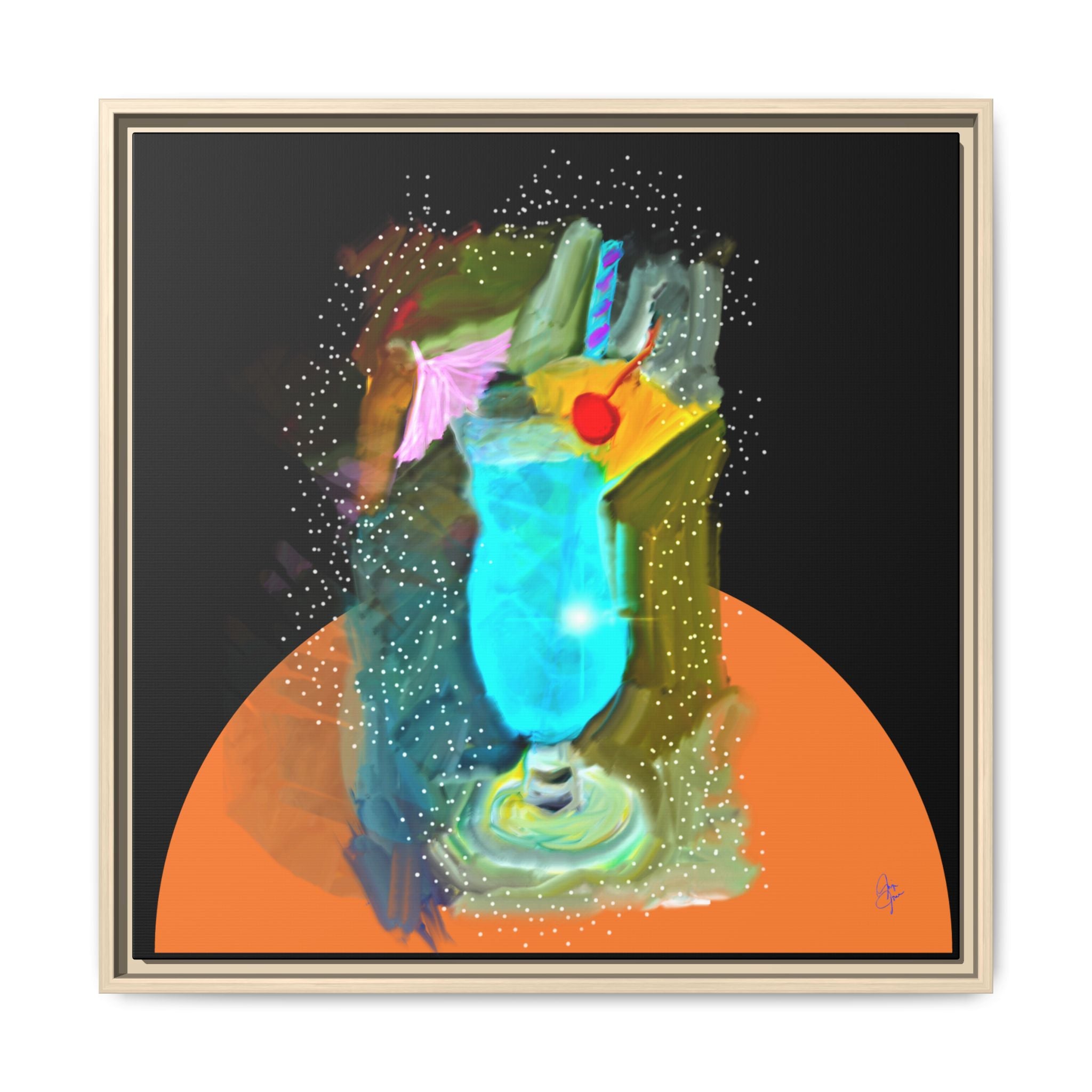 Tropical Blue Cocktail Canvas Print — Framed Matte Bar Art