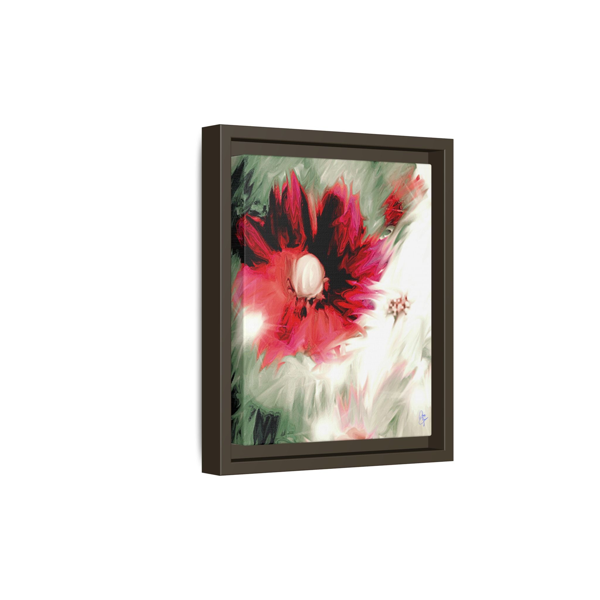Framed Matte Canvas Print — Blurred Red & White Floral Art