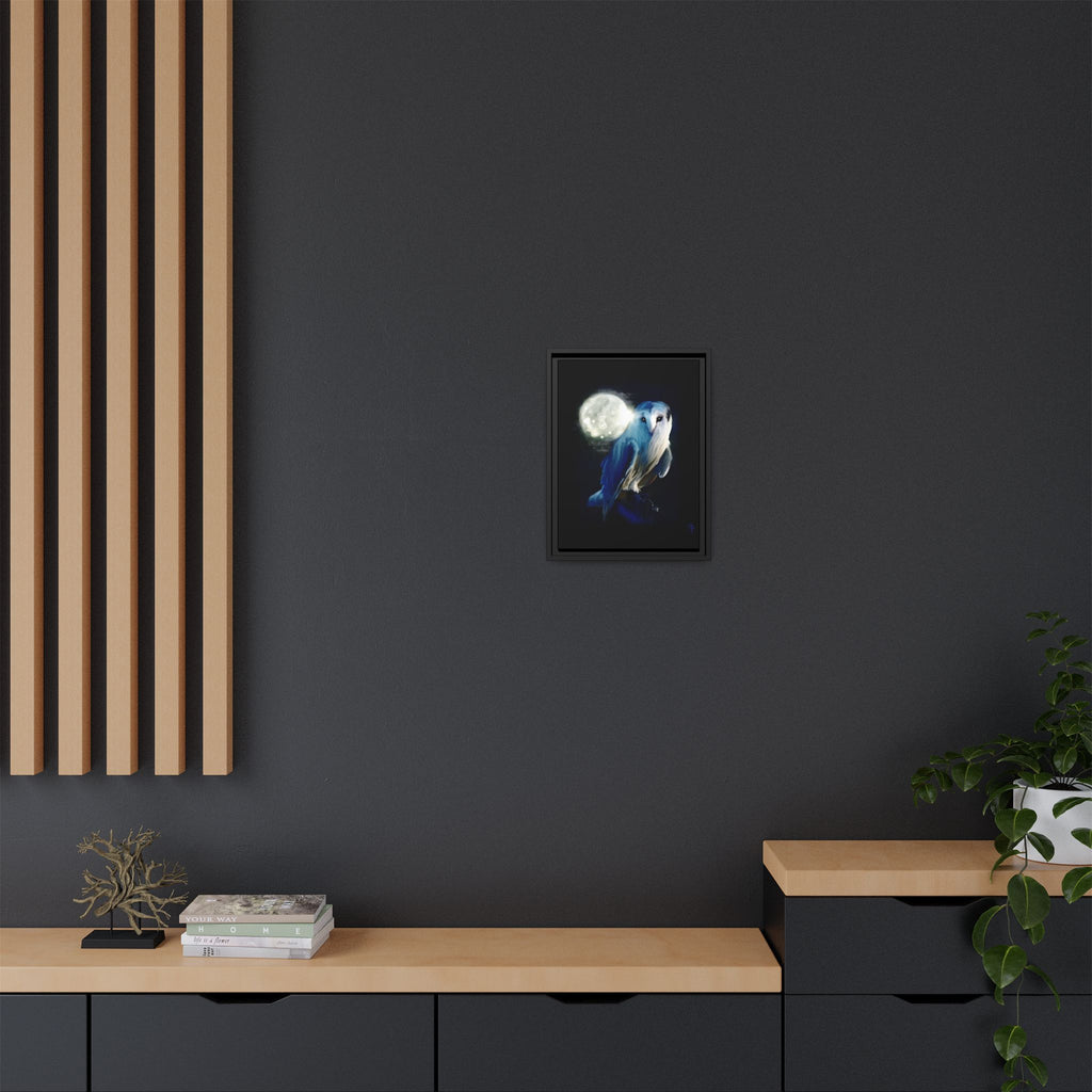 Moonlight Owl Matte Framed Canvas — Mystical Blue Owl Wall Art