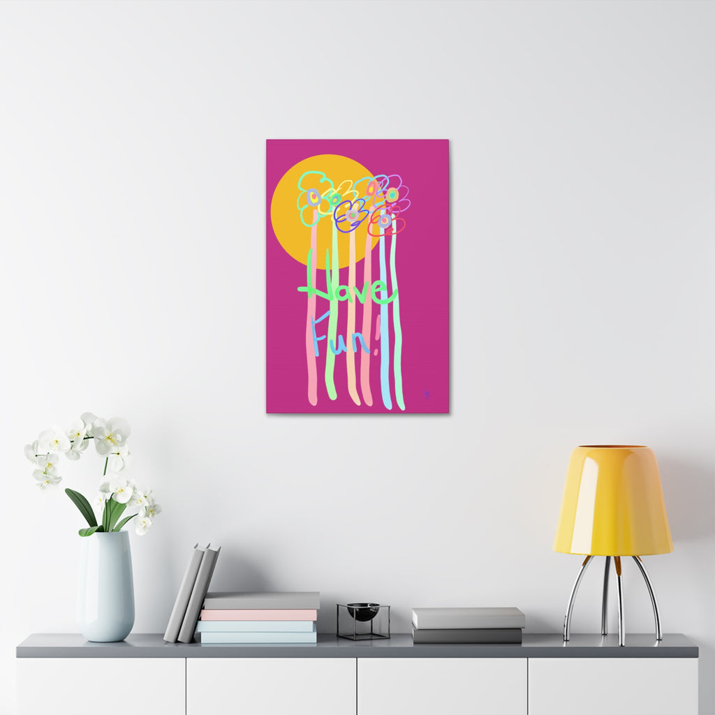 Have Fun Floral Canvas Art — Bright Green Stretched Wall Decor