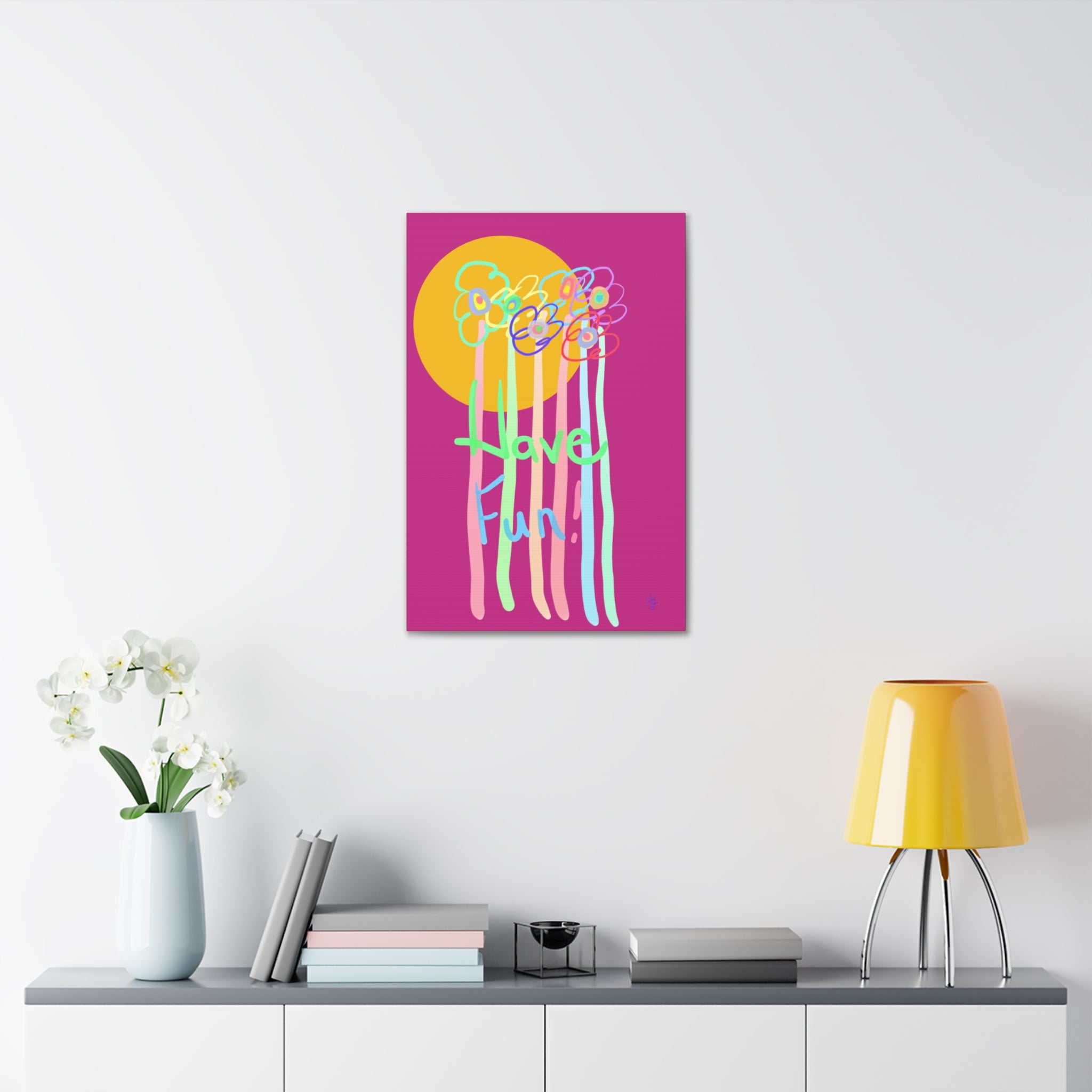 Have Fun Floral Canvas Art — Bright Green Stretched Wall Decor