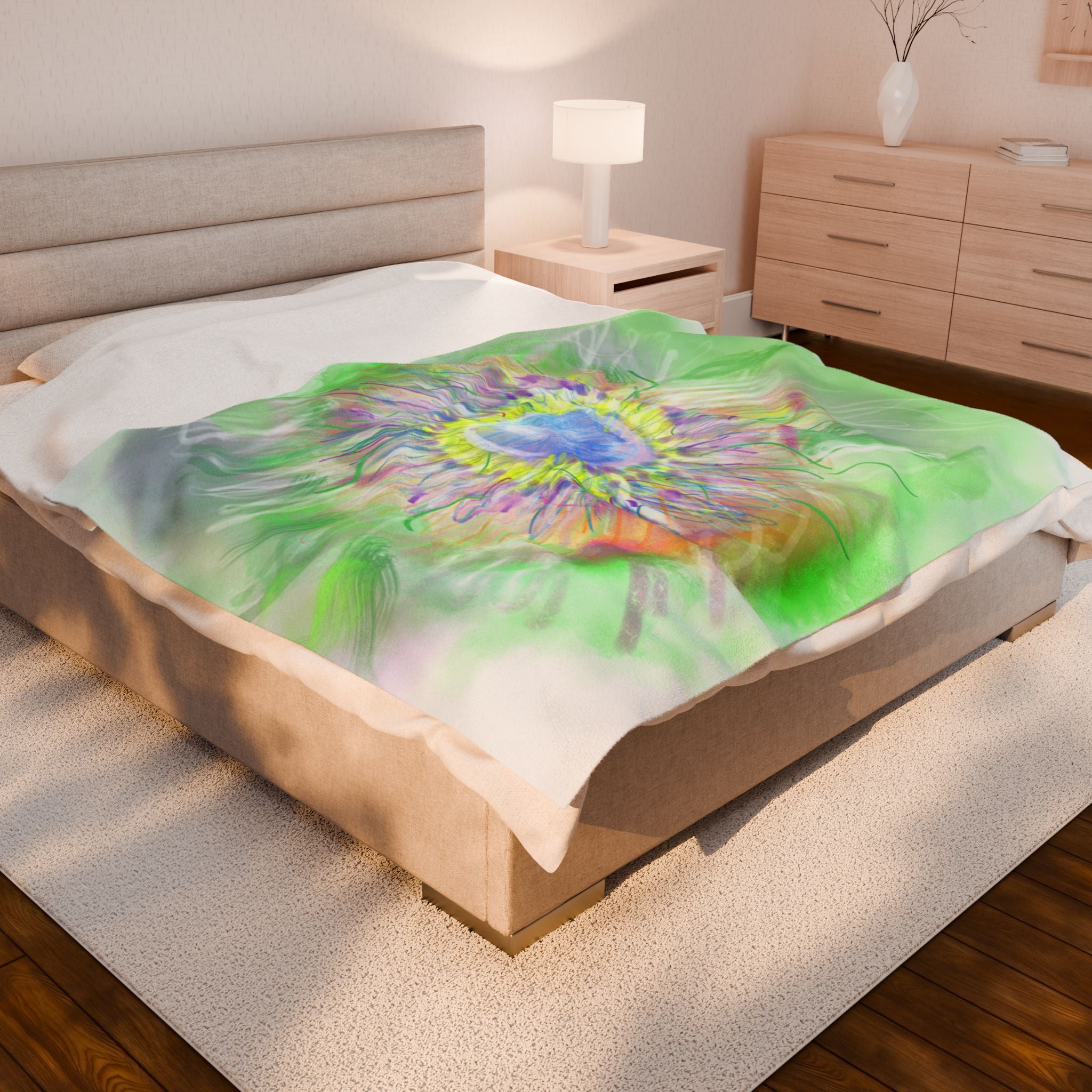 Velveteen Plush Blanket — Pastel Watercolor Sunflower Cozy Throw