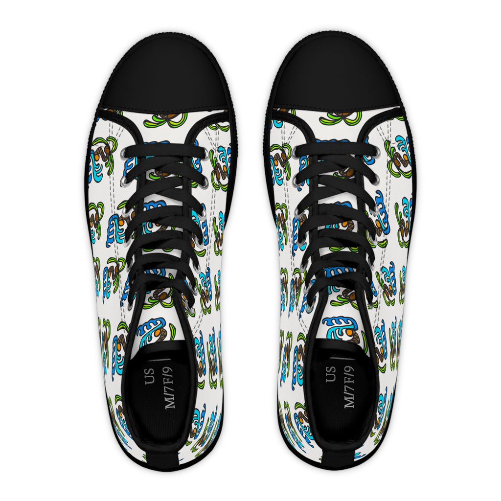 High Top Sneakers — Tropical Palm & Ocean Wave Pattern