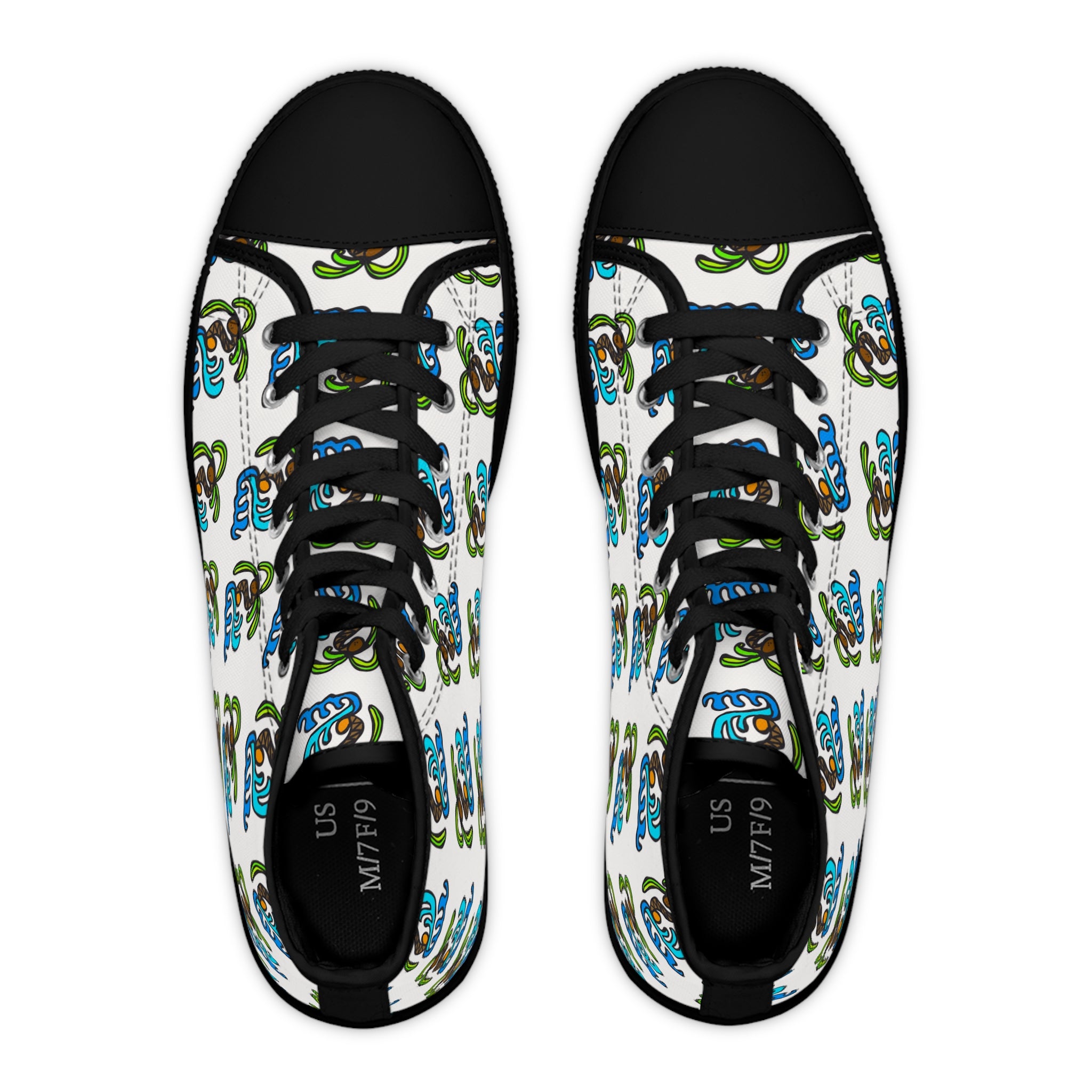 High Top Sneakers — Tropical Palm & Ocean Wave Pattern