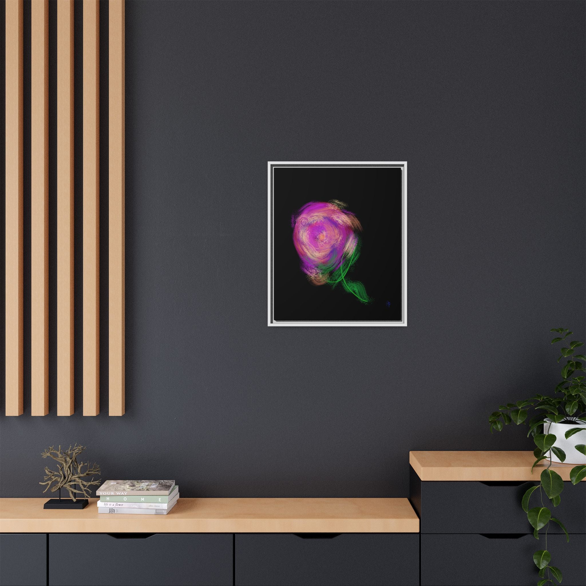 Abstract Rose Swirl Matte Framed Canvas — Multicolor Floral Wall Art