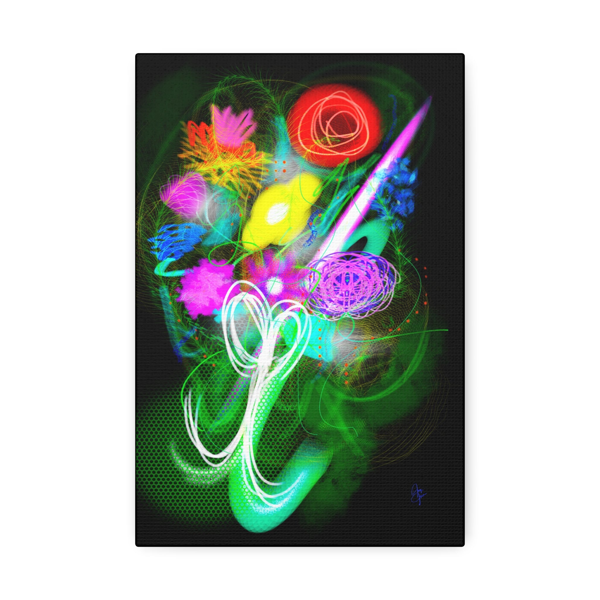 Neon Floral Abstract Canvas Print — Vibrant Glow Wall Art