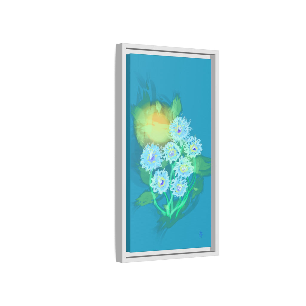 Framed Floral Canvas Art — Blue & Yellow Abstract Bouquet (Matte)