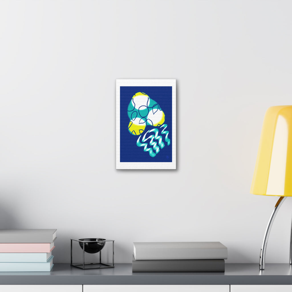 Abstract Ocean Waves Jellyfish Canvas Art — Blue & Teal Modern Wall Decor, Stretched 1.5"