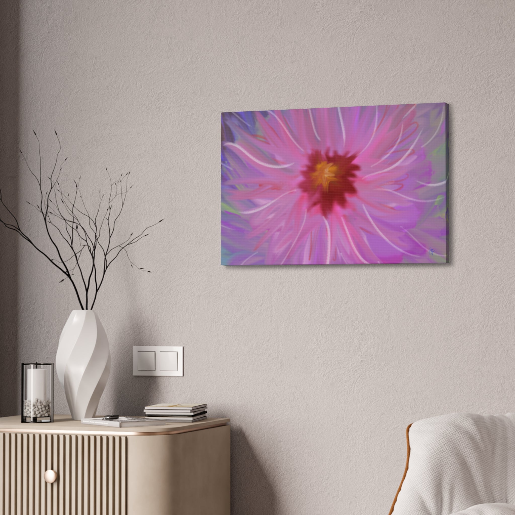 Pink Dahlia Floral Canvas Print — Stretched 1.5" Wall Art