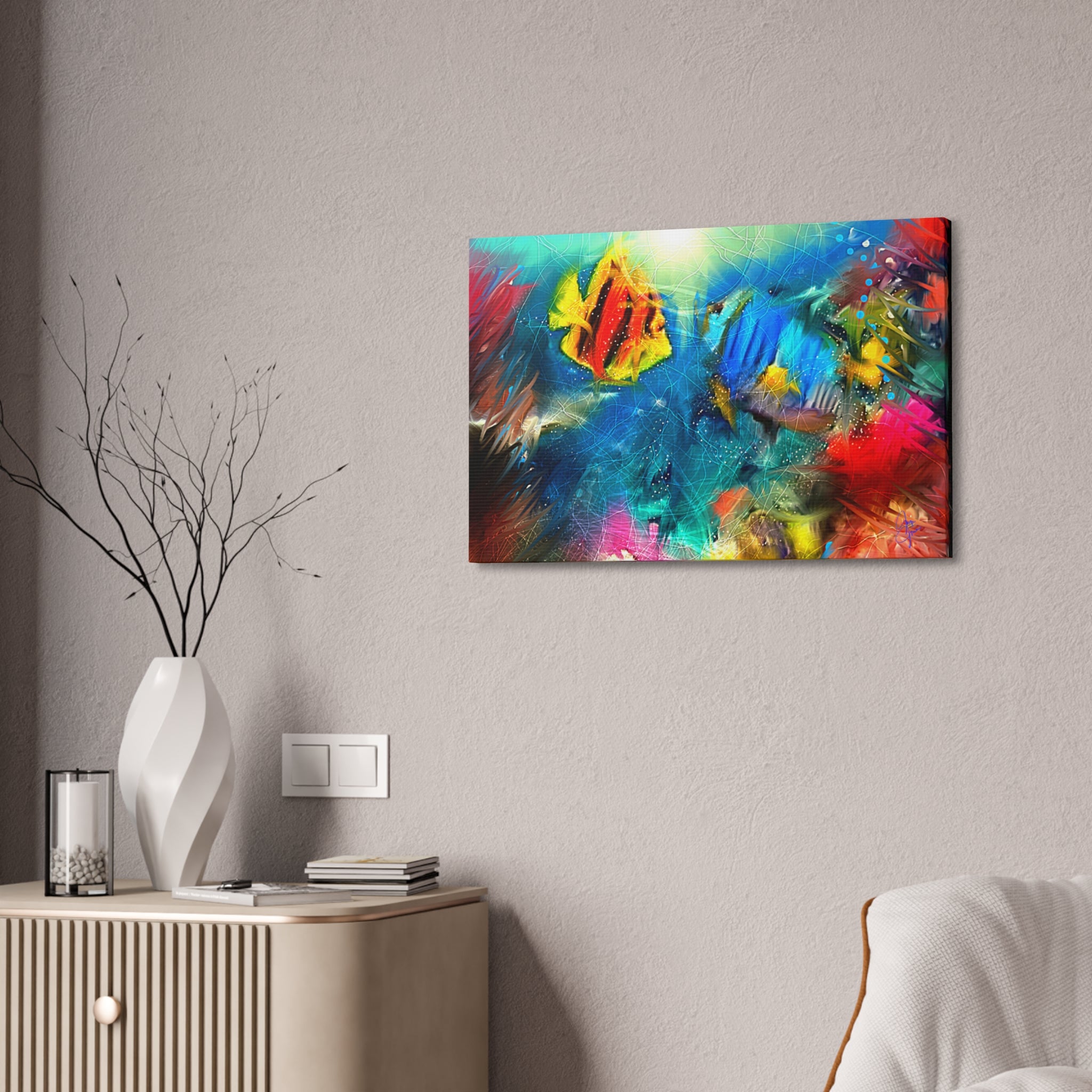 Abstract Tropical Fish Canvas – Colorful Ocean Wall Art (Stretched 1.5")