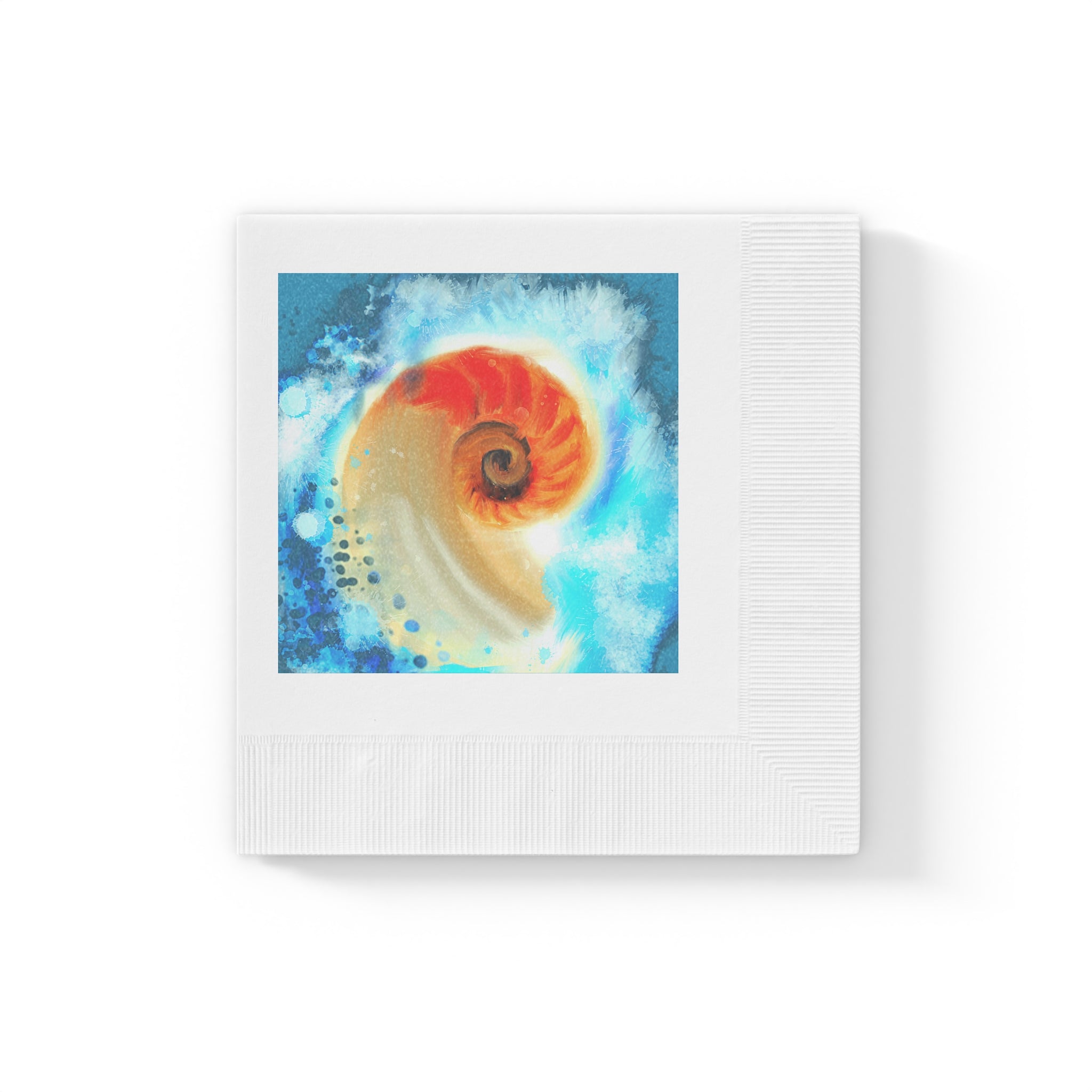 Seashell Spiral Cocktail Napkins — Ocean Watercolor Party Napkins