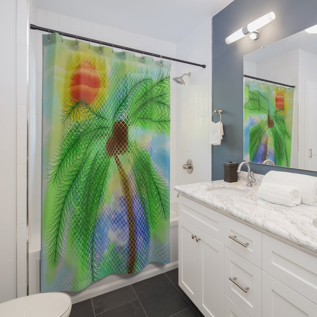 Tropical Palm Shower Curtain — Heart Coconut Beach Vibe