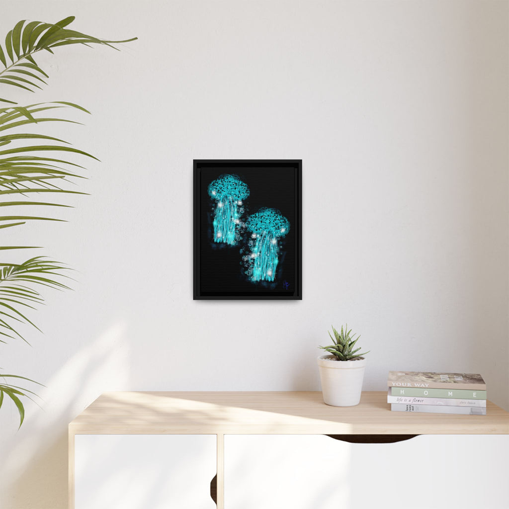 Glowing Jellyfish Art Print — Framed Matte Canvas
