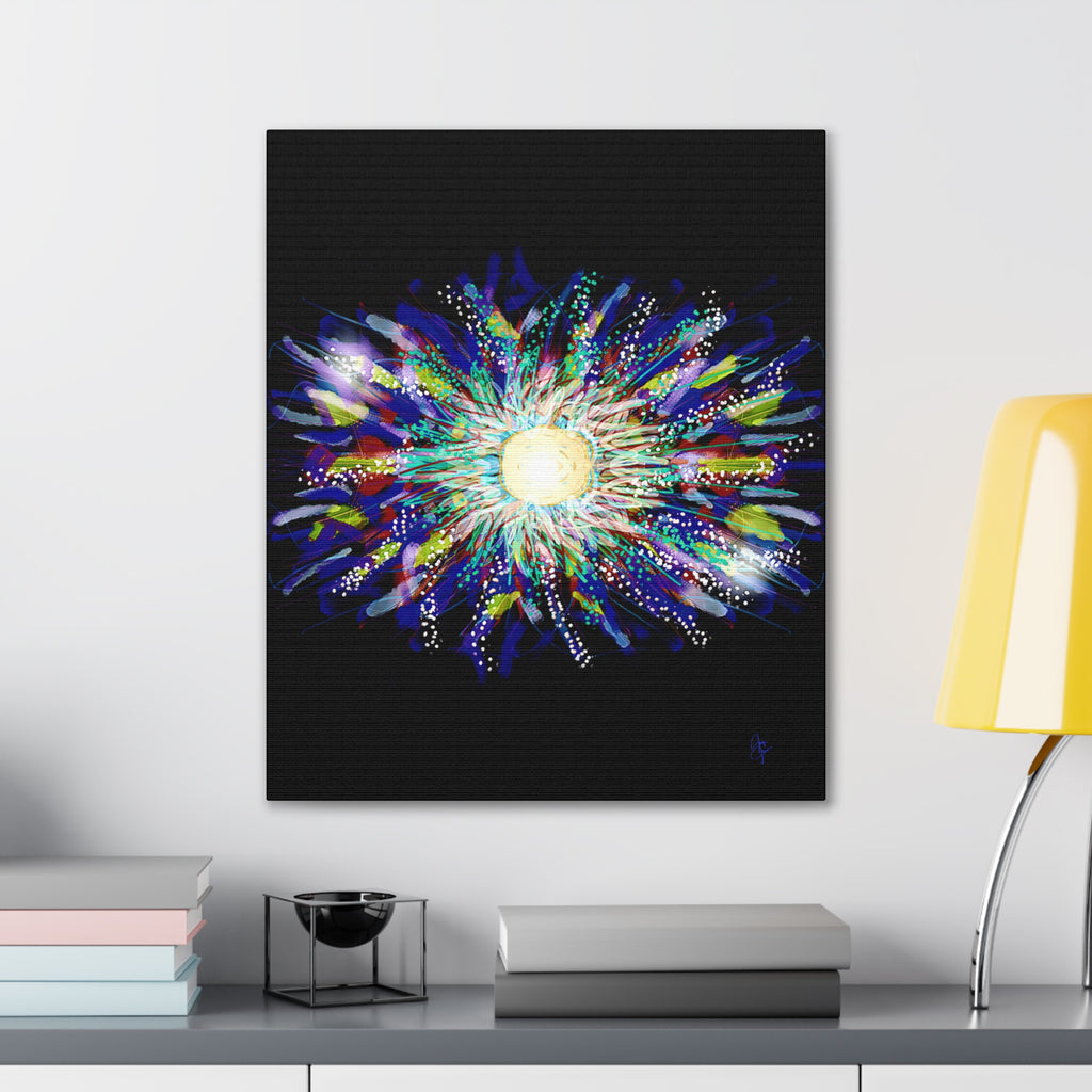 Abstract Cosmic Burst Canvas Wall Art — Colorful Sunflower Explosion on Black